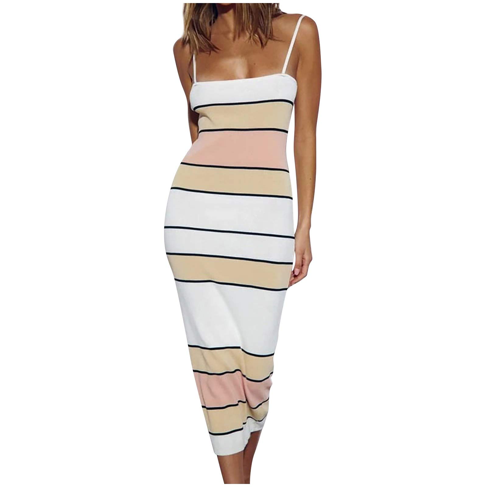 Stylish Women's Casual Summer Halter Striped Sleeveless Dress - Trendy Clashing Print Sundress for Beach, Party & Vacation 2023