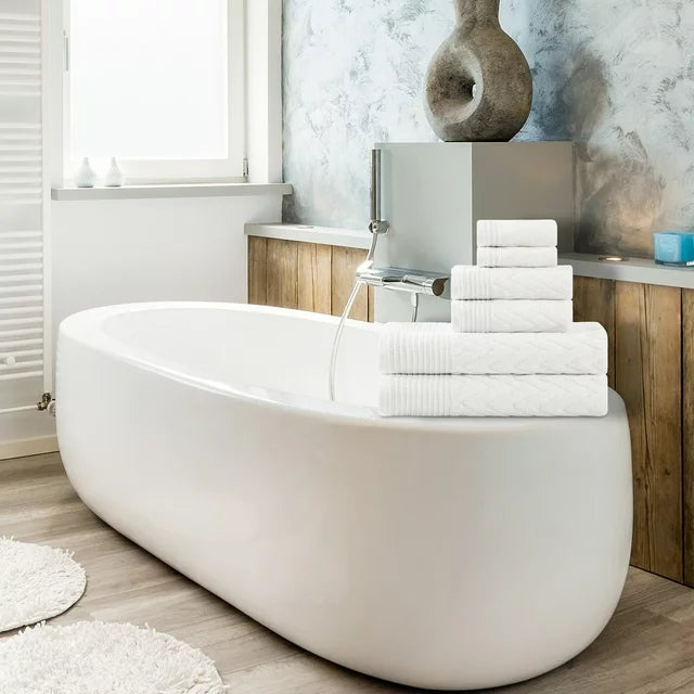 Premium 6-Piece Chevron Cotton Bath Towel Set - Soft, Absorbent & Quick-Drying - Perfect for Bathroom, Spa, Gym & Beach Use