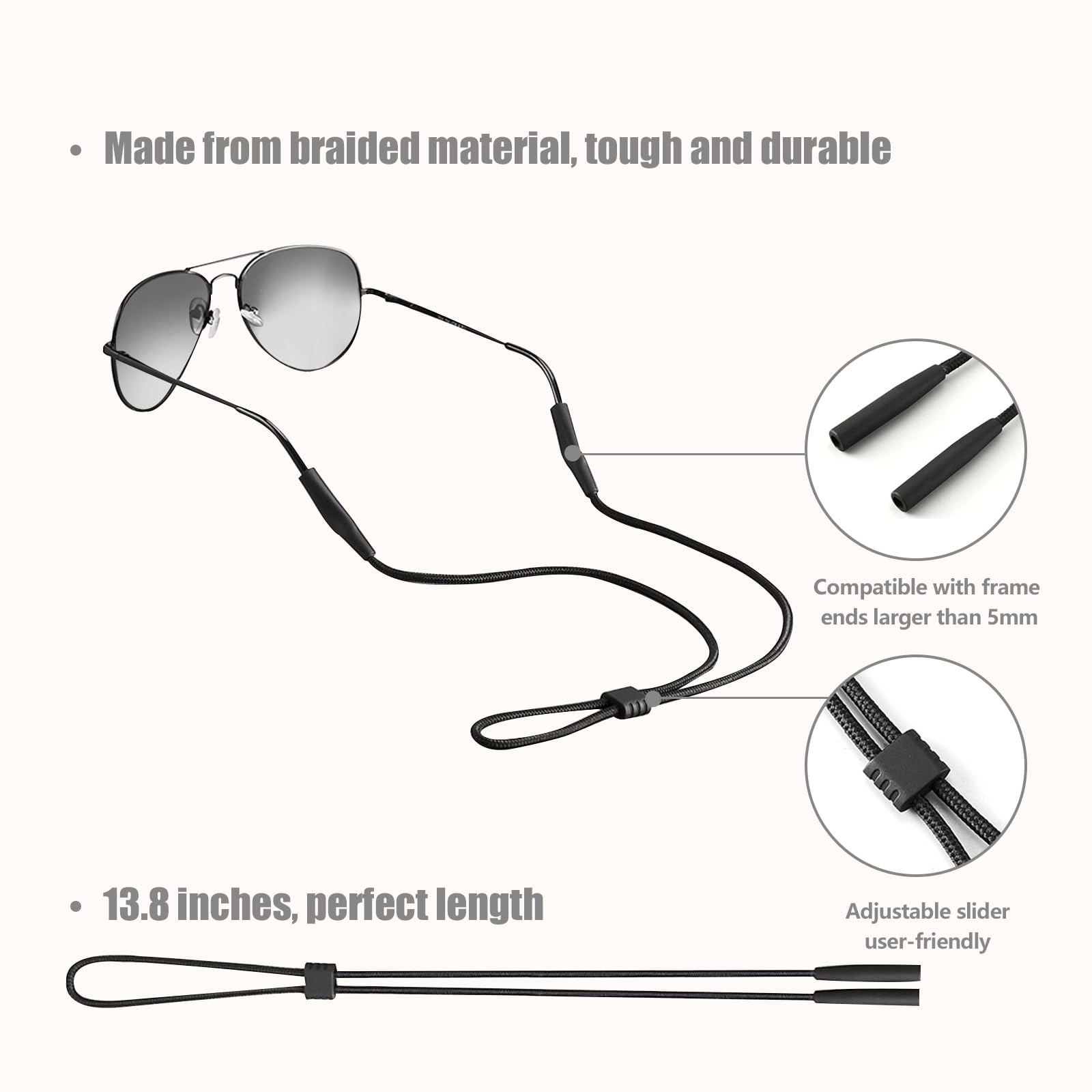 Floating Sports Sunglasses Straps - 2PC Adjustable Eyewear Lanyards for Running & Swimming