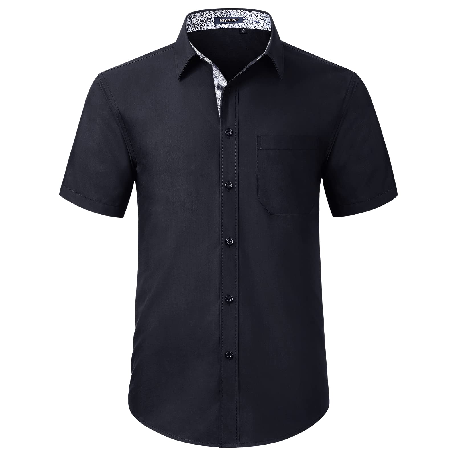 HISDERN Men's Short Sleeve Dress Shirt - Slim Fit Button Down Casual Business Shirt with Contrast Inner & Pocket | Perfect for Office, Wedding & Formal Events