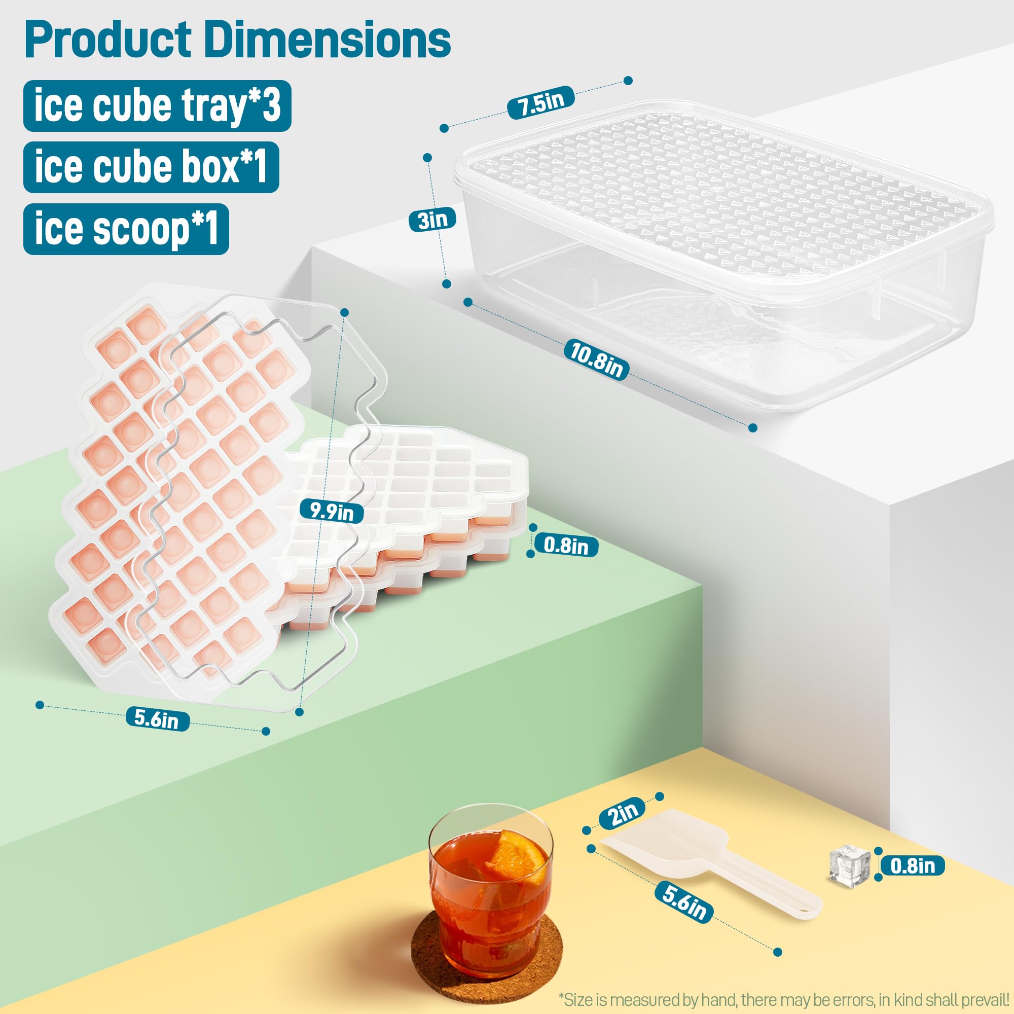 3-Pack Silicone Ice Cube Trays with Lid & Storage Bin - BPA Free, 0.8