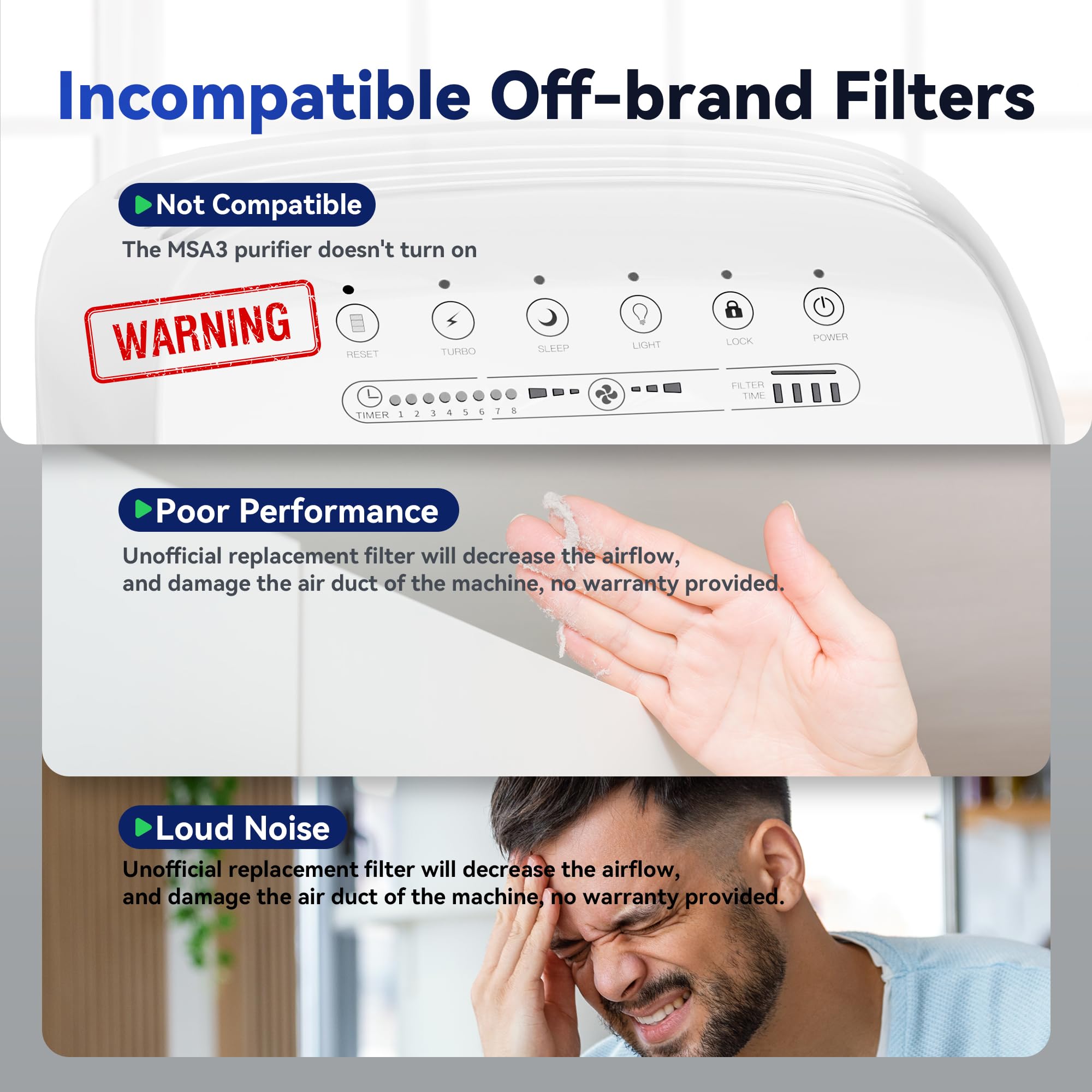 MSA3 HEPA Air Purifier with Extra Replacement Filter - Quiet & Efficient for Home, Office, Nursery | Removes Dust, Pollen, Pet Dander & Allergens