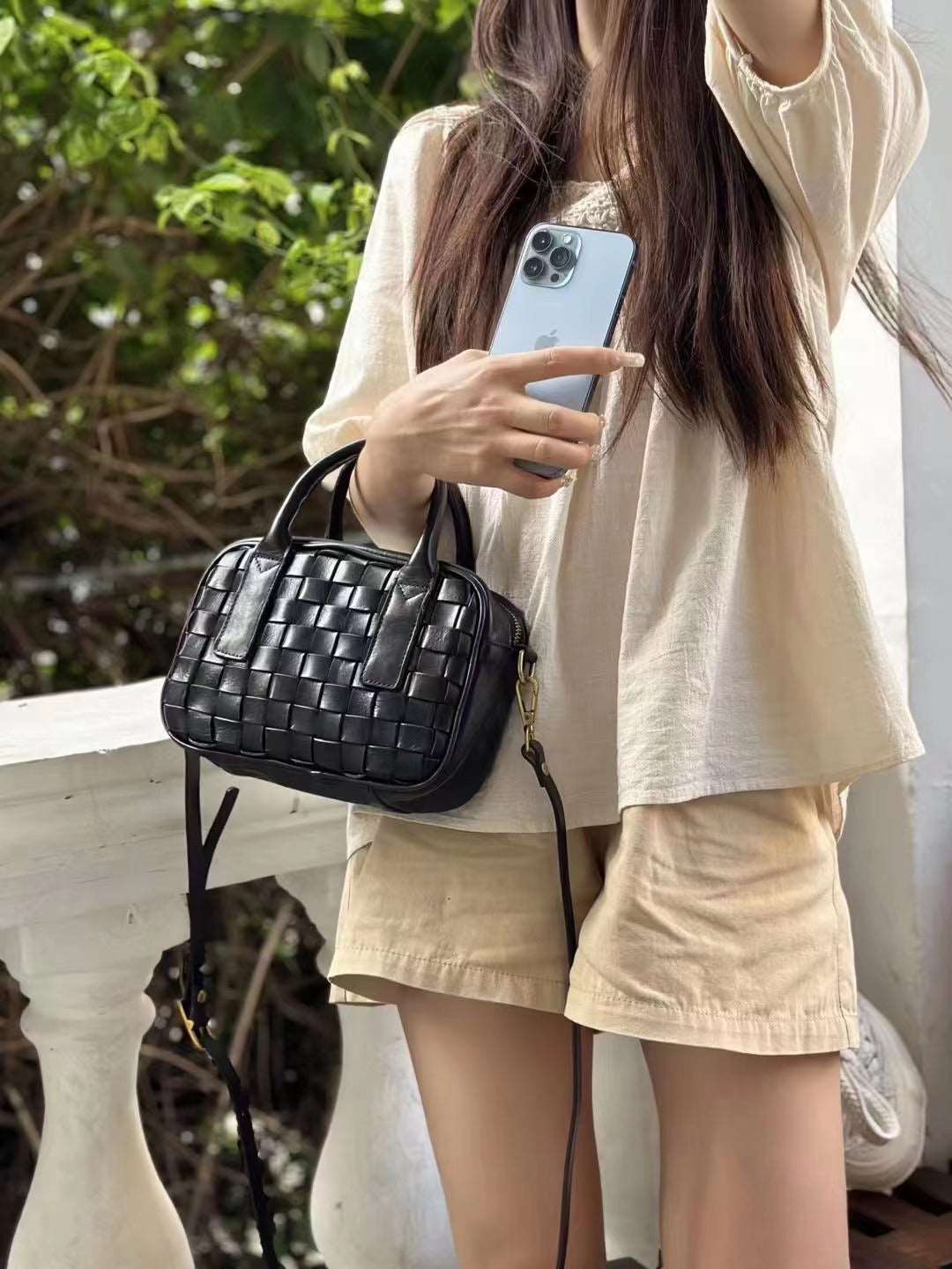 Premium Italian Leather Handwoven Satchel Bag for Women - Stylish & Durable Crossbody Purse for Work, Travel & Everyday Use