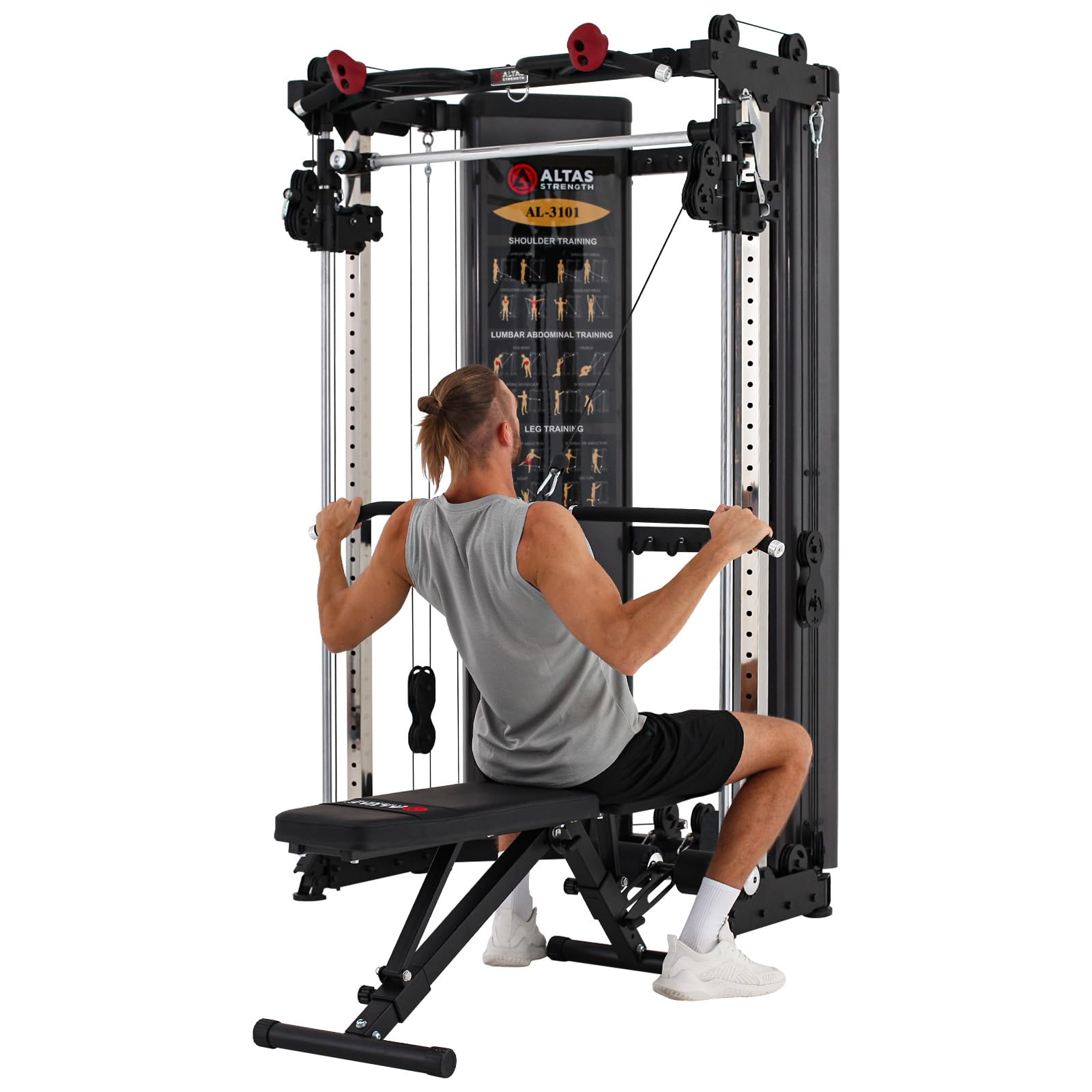 Atlas Strength Folding Home Gym Smith Machine with Pulley System - Squat Rack, Weight Bar & Accessories for Upper Body & Leg Strength Training - Perfect for Home & Commercial Fitness Workouts