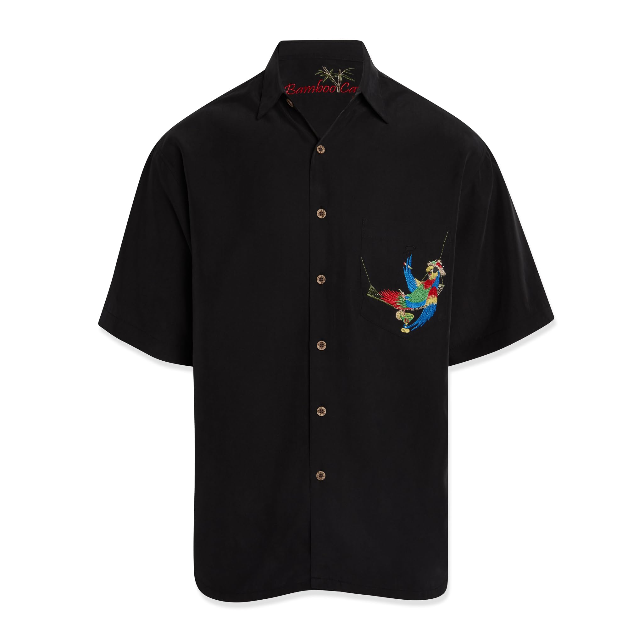 Bamboo Cay Men's Short Sleeve Casual Button Up Shirt with Embroidered 'Always 5 O'Clock' Design - Perfect for Beach Outings, Summer Parties & Weekend Getaways