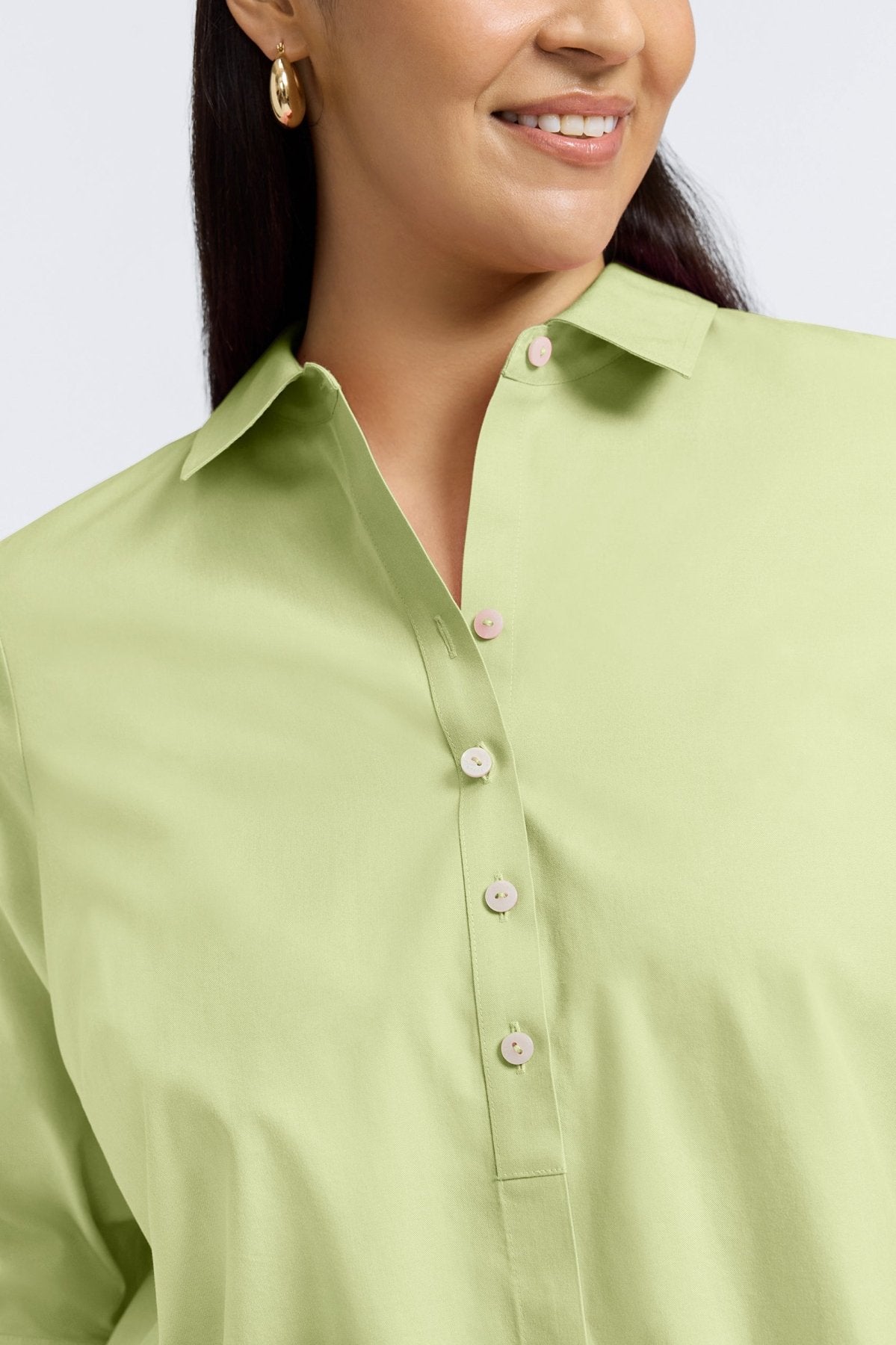 Madison Plus No Iron Pinpoint 3/4 Sleeve Tunic Shirt for Women - Wrinkle-Free Office Wear & Casual Outfits
