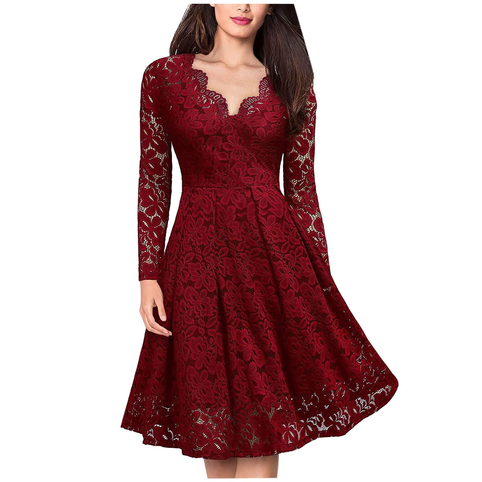 Elegant Women's Lace Dress for Wedding Guest, Party & Special Occasions - Sexy Knee-Length Lace Dress for Evening Events, Cocktail Parties & Date Nights