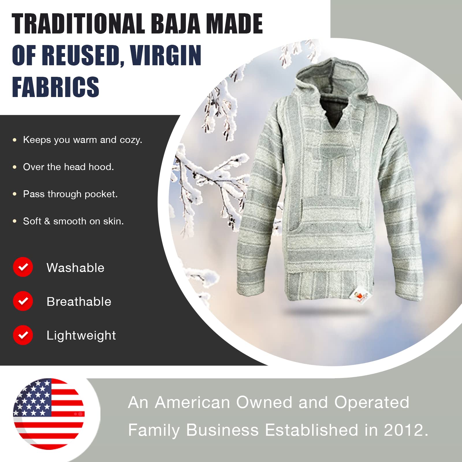 Premium Baja Hoodie Sweatshirt Pullover - Soft Mexican Jerga Poncho for Men & Women - Perfect for Beach, Camping & Outdoor Adventures