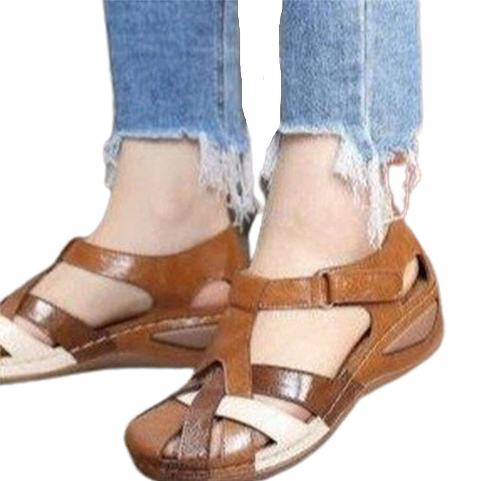 GHJUH Women's Orthopedic Sandals - Comfortable Non-Slip Mule Wedge Sandals with Buckle Closure & Round Toe | Summer Breathable Hollow Out Design for Walking, Travel & Casual Wear