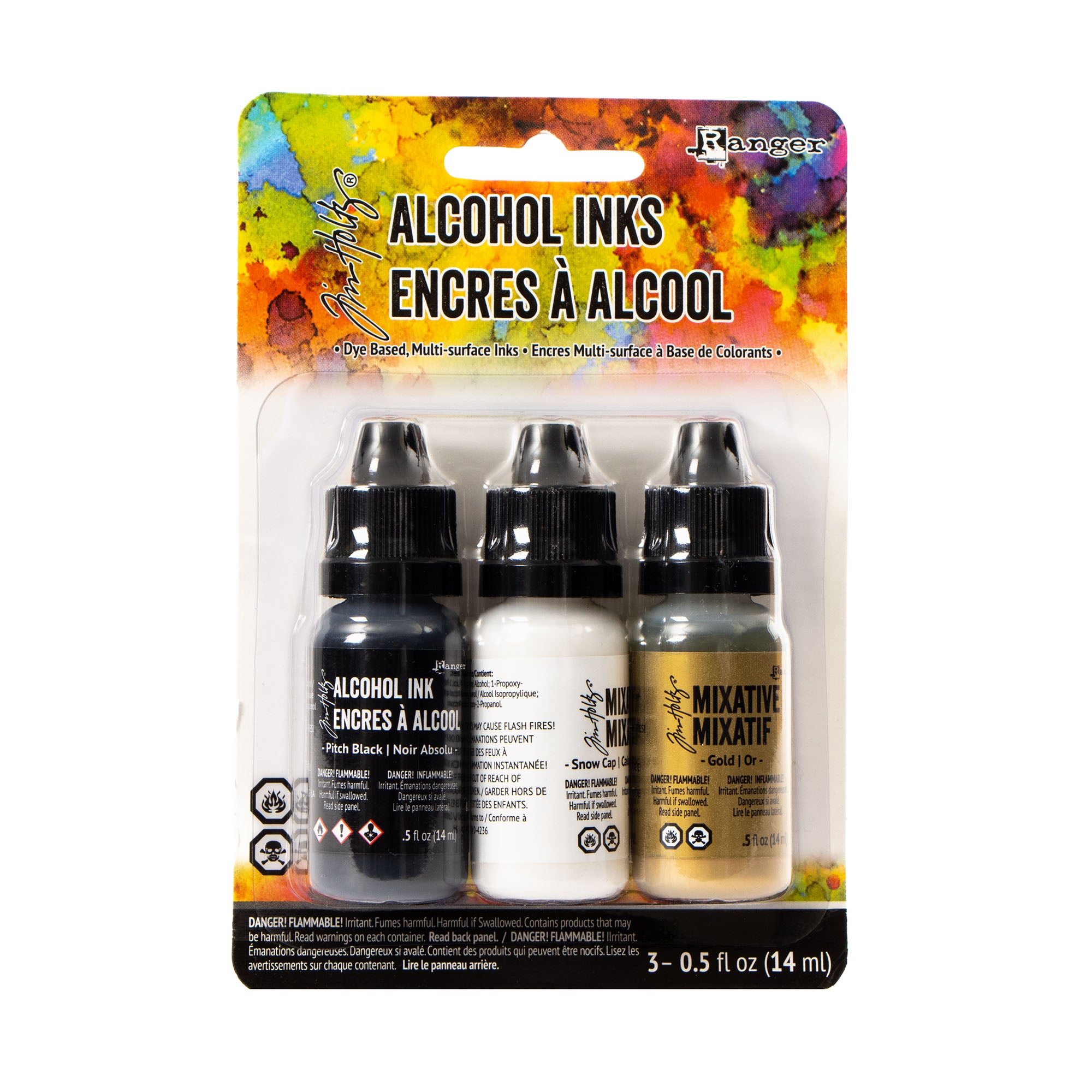 3 Pack Alcohol Inks Set - Vibrant Black, White & Gold Colors for DIY Crafts, Resin Art, Glass Painting & Mixed Media Projects