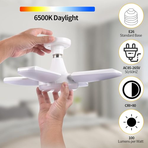 12 Pack 60W LED Folding Ceiling Lights - 6500LM Adjustable Panels, Energy Efficient, Dimmable, 5000K Daylight White | Model 624506 | Perfect for Home, Office, Garage, and Workshop Lighting