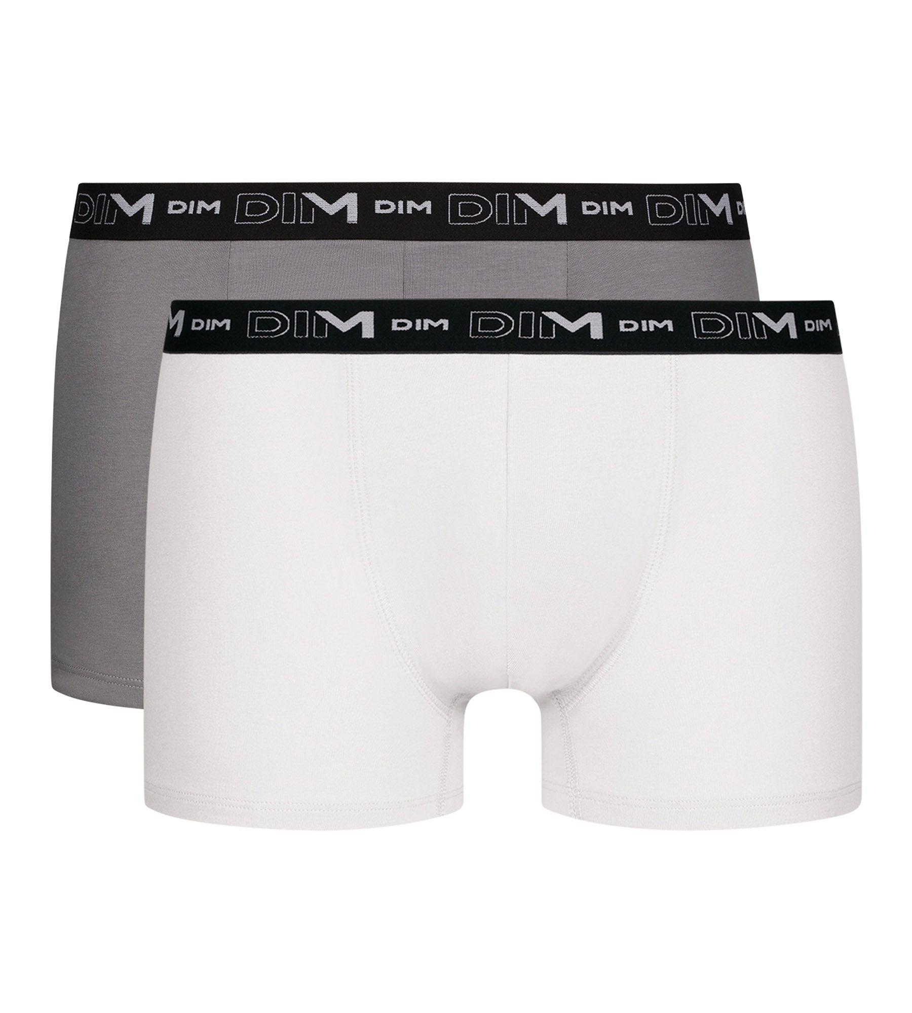 2 Pack Men's Boxer Briefs - White & Gray Contrast Waistband, DIM Cotton Stretch Underwear for Everyday Comfort & Active Wear