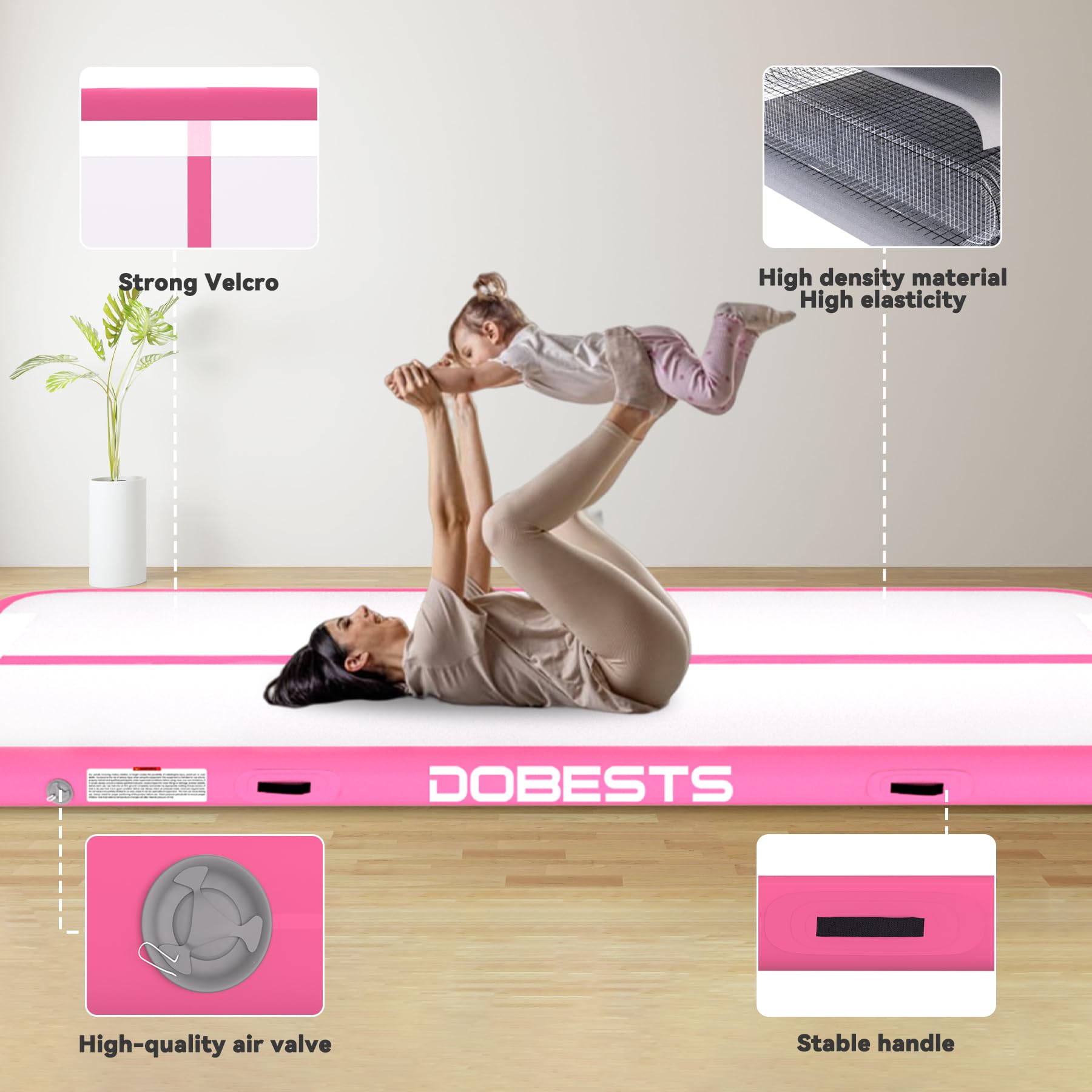 DOBESTS Inflatable Gymnastics Air Mat Tumble Track - 6.6ft/10ft/13ft/16ft/20ft Foldable Training Mat with Electric Pump for Home, Gym & Backyard - Perfect for Tumbling, Cheerleading & Kids Play