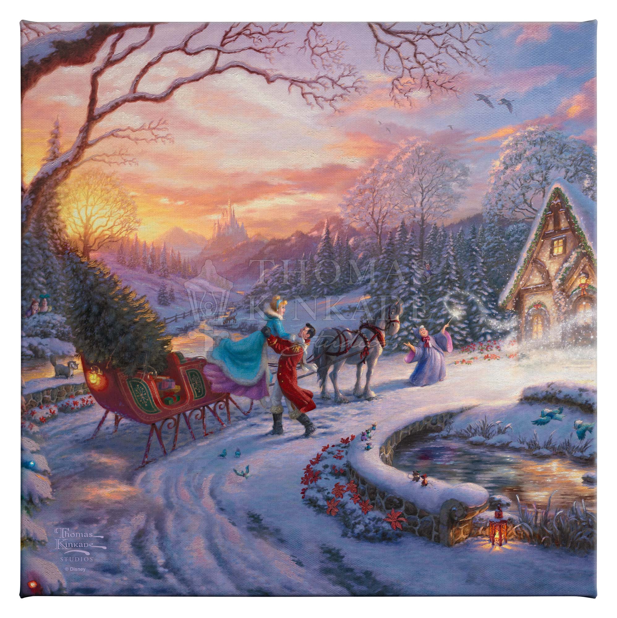 Disney Cinderella Bringing Home the Tree 14x14 Inch Gallery Wrapped Canvas Wall Art - Perfect for Nursery, Kids Room, and Disney Princess Themed Decor