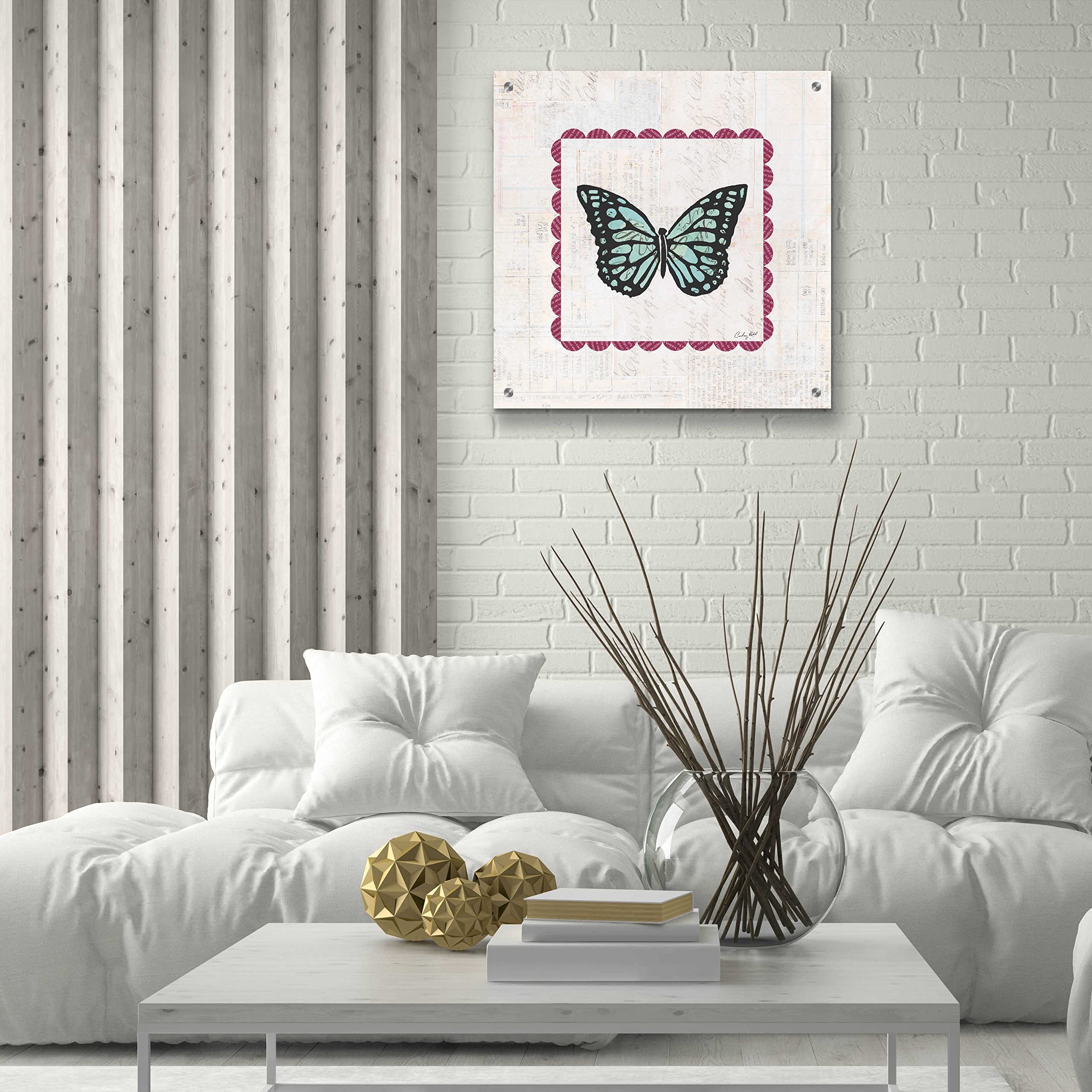 Courtney Prahl Butterfly Stamp Bright Acrylic Glass Wall Art - 24x24 Inches Modern Home Decor for Living Room, Bedroom & Office