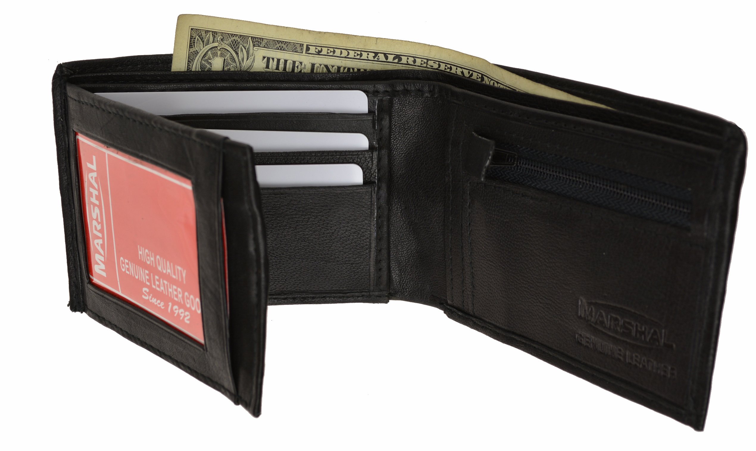 Premium MARSHAL Genuine Leather Flap Wallet for Men - Slim RFID Blocking ID & Credit Card Holder - Perfect for Travel, Business, and Everyday Use