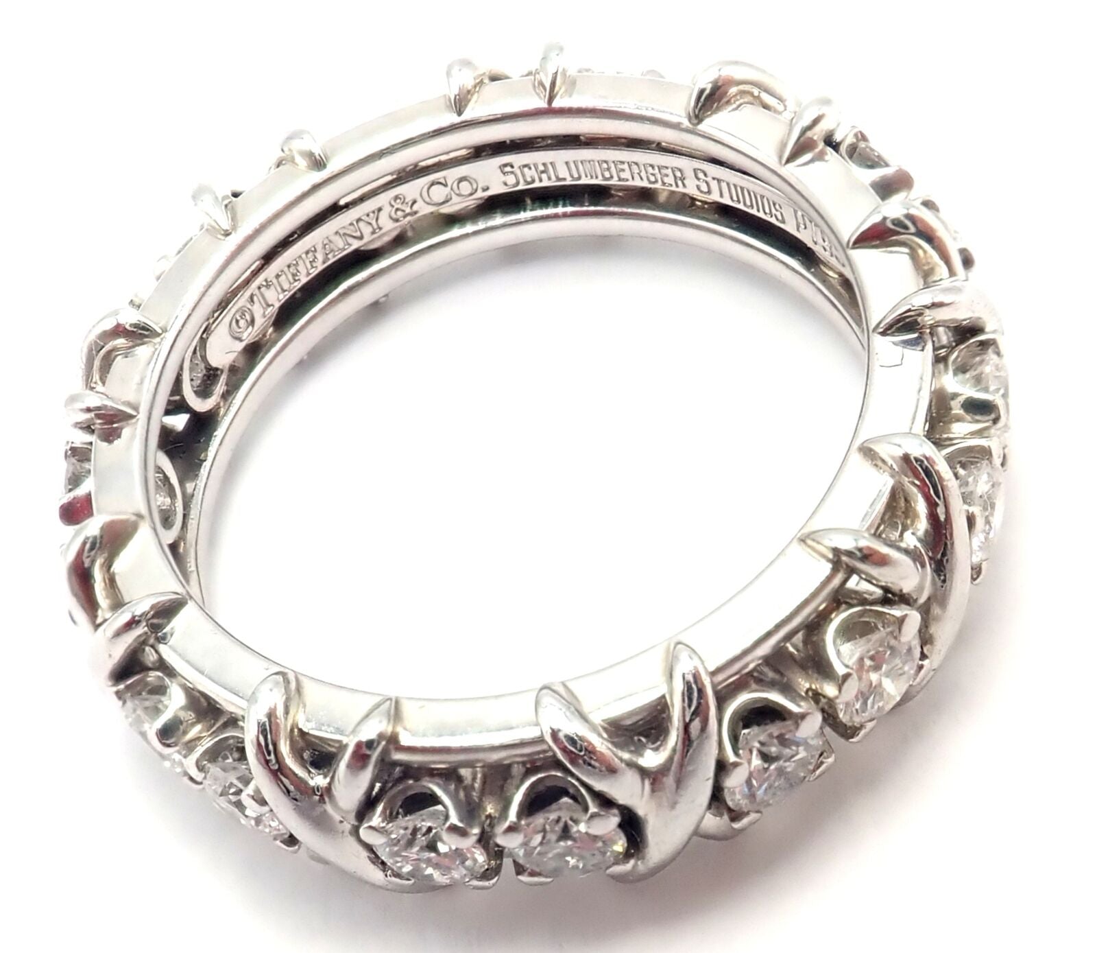 Tiffany & Co Jean Schlumberger Platinum 16 Stone Diamond Band Ring Size 8.25 - Elegant Wedding, Anniversary & Engagement Jewelry Gift for Her