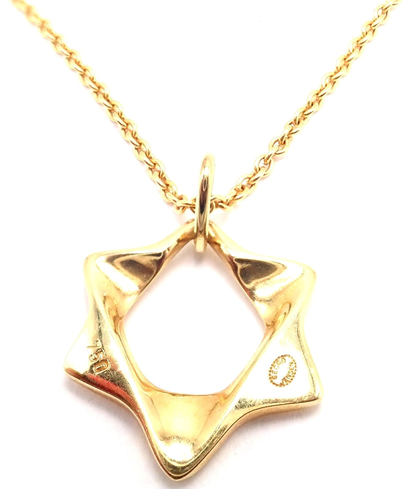 Authentic Georg Jensen 18k Yellow Gold Star of David Pendant Necklace - Elegant Jewish Jewelry for Hanukkah, Bar Mitzvah & Special Occasions