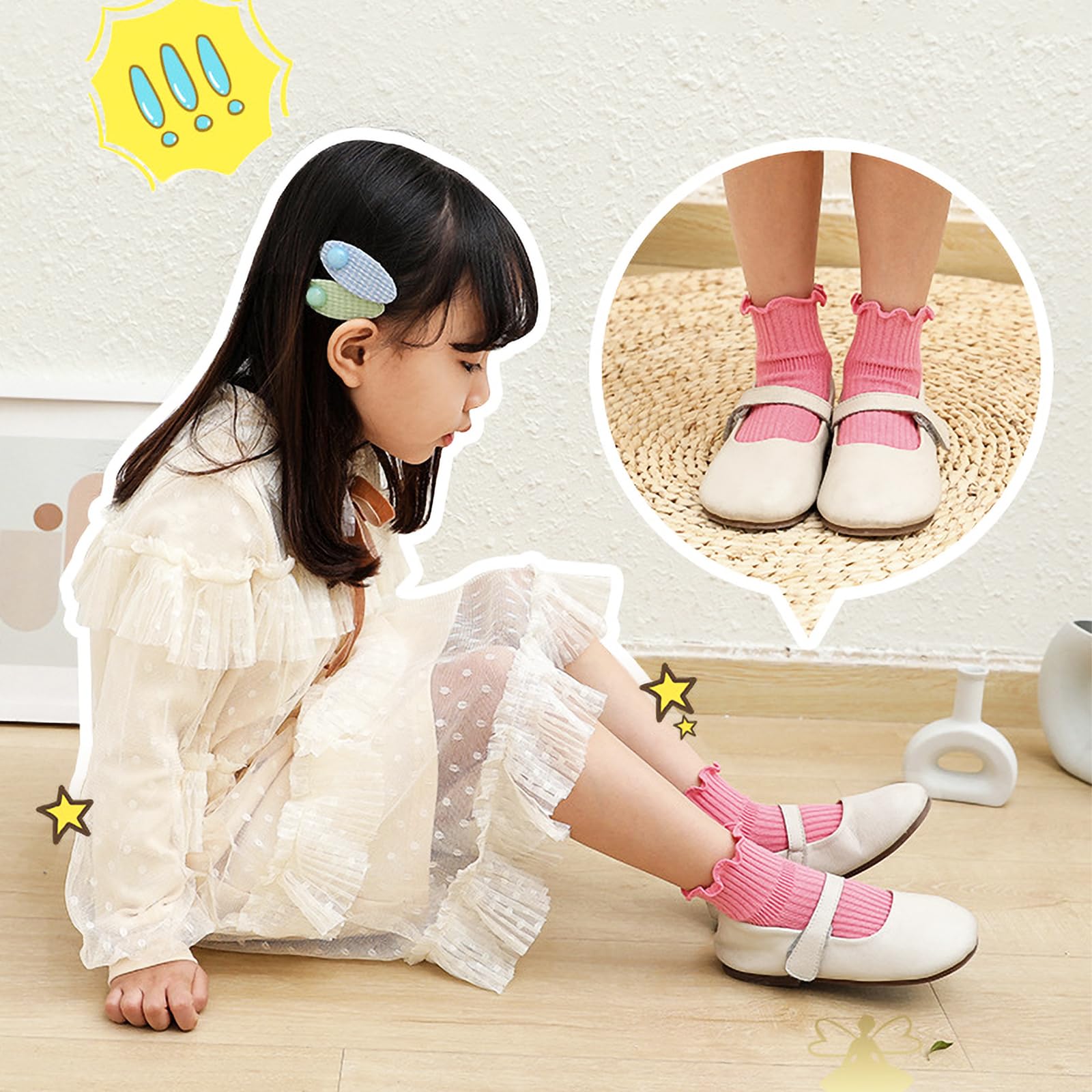 DRESHOW BQUBO Baby Girls Non-Slip Socks with Ruffles - Cute Grip Ankle Socks for Infants & Toddlers (Ideal for Playtime, Crawling & First Steps)