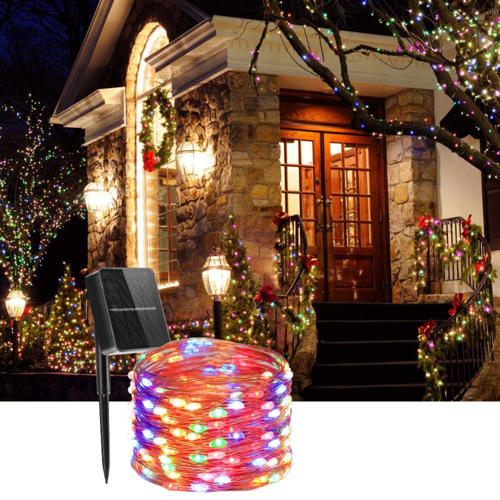 BZGKNUL 100/300 LED Solar String Lights Outdoor Waterproof - 8 Lighting Modes Solar Powered Fairy Lights for Patio, Garden, Yard, Party & Wedding Decor - RGB Color Changing (32W 300LEDs) - Perfect for Backyard, Landscape, Holiday & Christmas Lighting