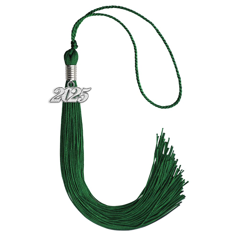 2025 Graduation Tassel - Green with Silver Date Drop | Endea Single Color Tassel for High School & College Graduation Ceremonies, Photo Props, and Keepsakes