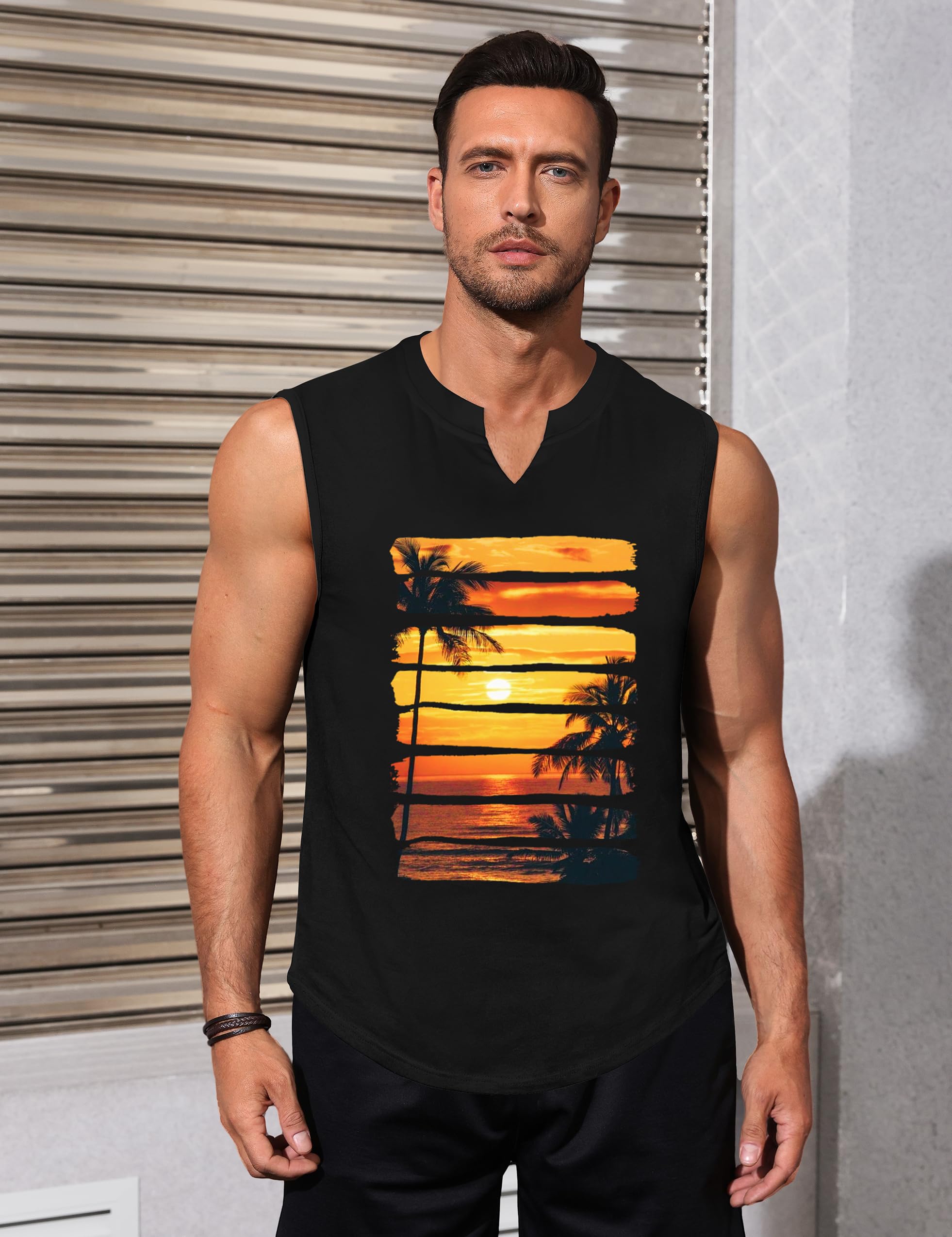 Men's Graphic Print Sleeveless V-Neck Tank Top - Letter Design Muscle Shirt for Workout, Gym, and Summer Outdoor Activities