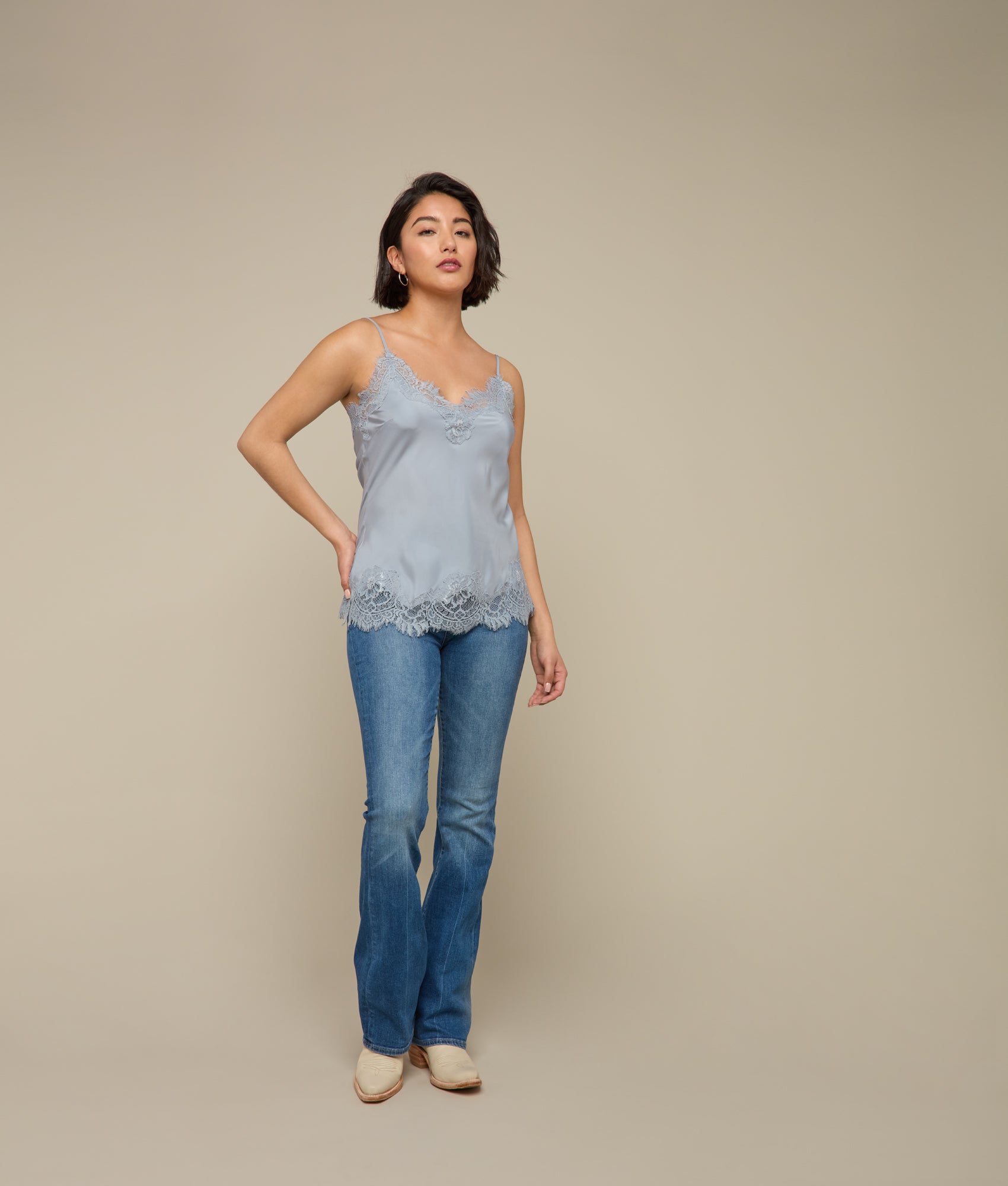 Amelia Coco Bias Cami Top - Blue Sleeveless Women's Tank Top for Casual Wear, Summer Outfits & Layering
