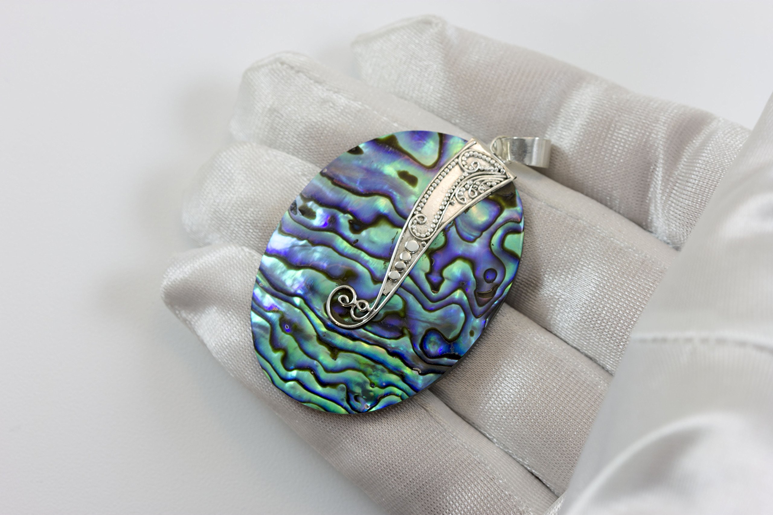 Sterling Silver Abalone Shell Necklace Pendant with Mother of Pearl (MOP) - Elegant Oval Scroll Design for Women | Perfect for Beach Weddings, Boho Fashion & Everyday Wear