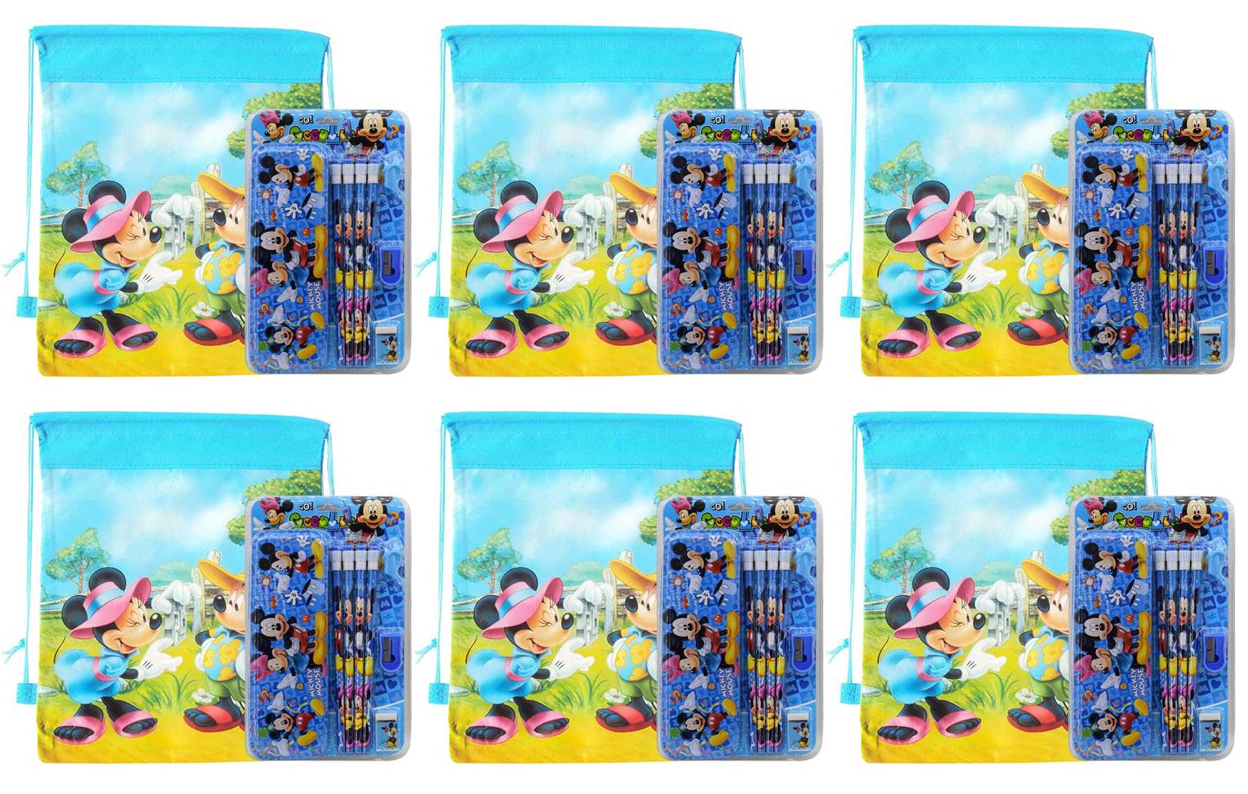 Asera 6-Piece Mickey Mouse Stationery Gift Set with Dori Bags - Perfect for Kids Birthday Party Favors, Return Gifts, and School Supplies | Ideal for Classroom Rewards, Party Giveaways, and Goodie Bags