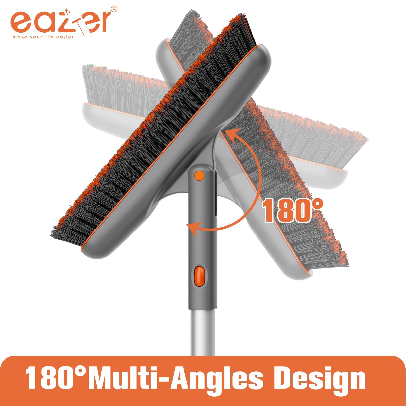 Eazer Grout Brush with Long Handle - 180° Rotating Tile Grout Cleaner, V-Shape Shower Scrubber with Stiff Bristles for Bathroom, Wall, Baseboard & Floor Cleaning - 53 Inch - Perfect for Deep Cleaning Tiles, Showers, and Hard-to-Reach Areas