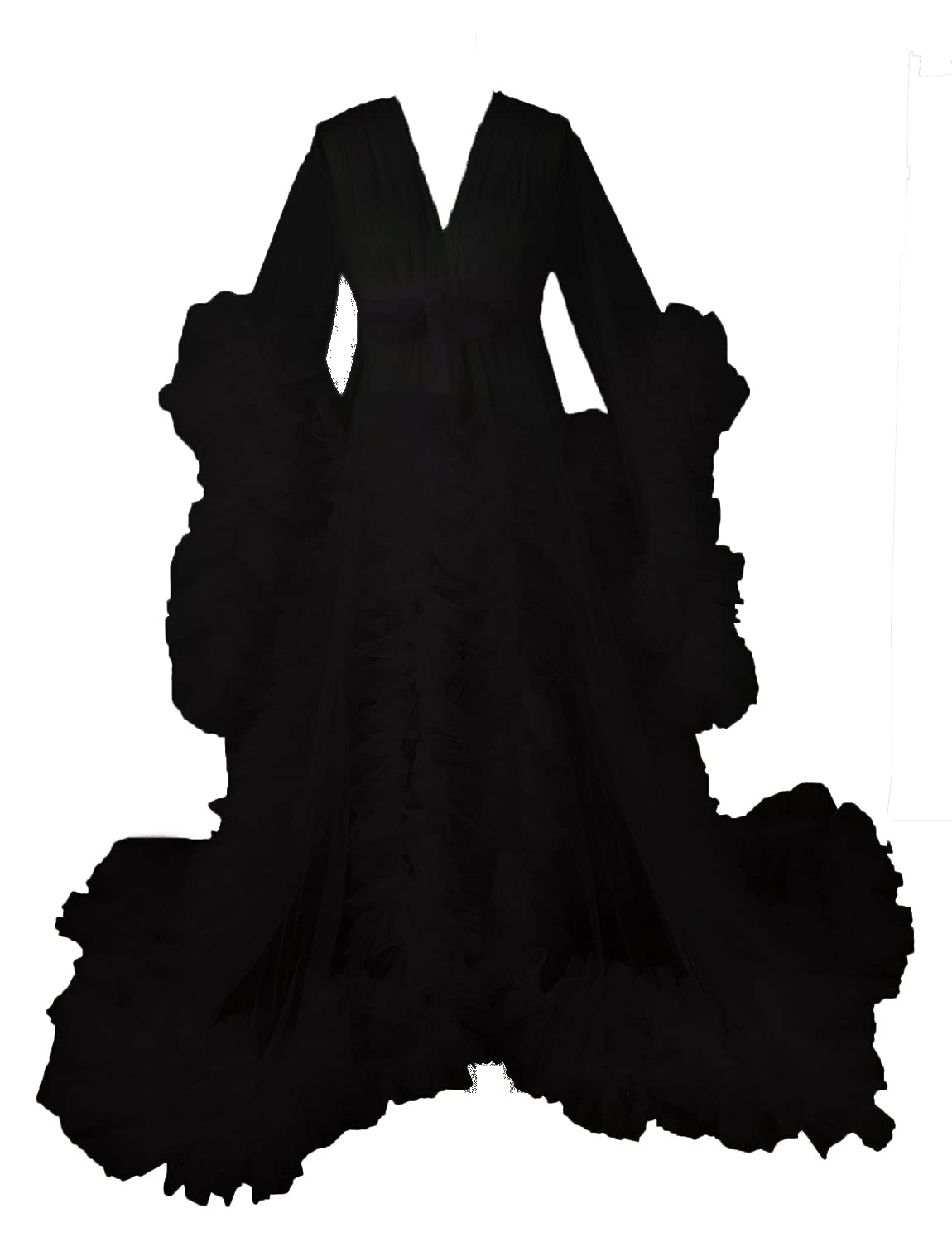 Women's Sheer Illusion Lingerie Robe - Long Wedding Scarf Nightgown & Puffy Dress for Bridal Shower, Honeymoon & Romantic Nights
