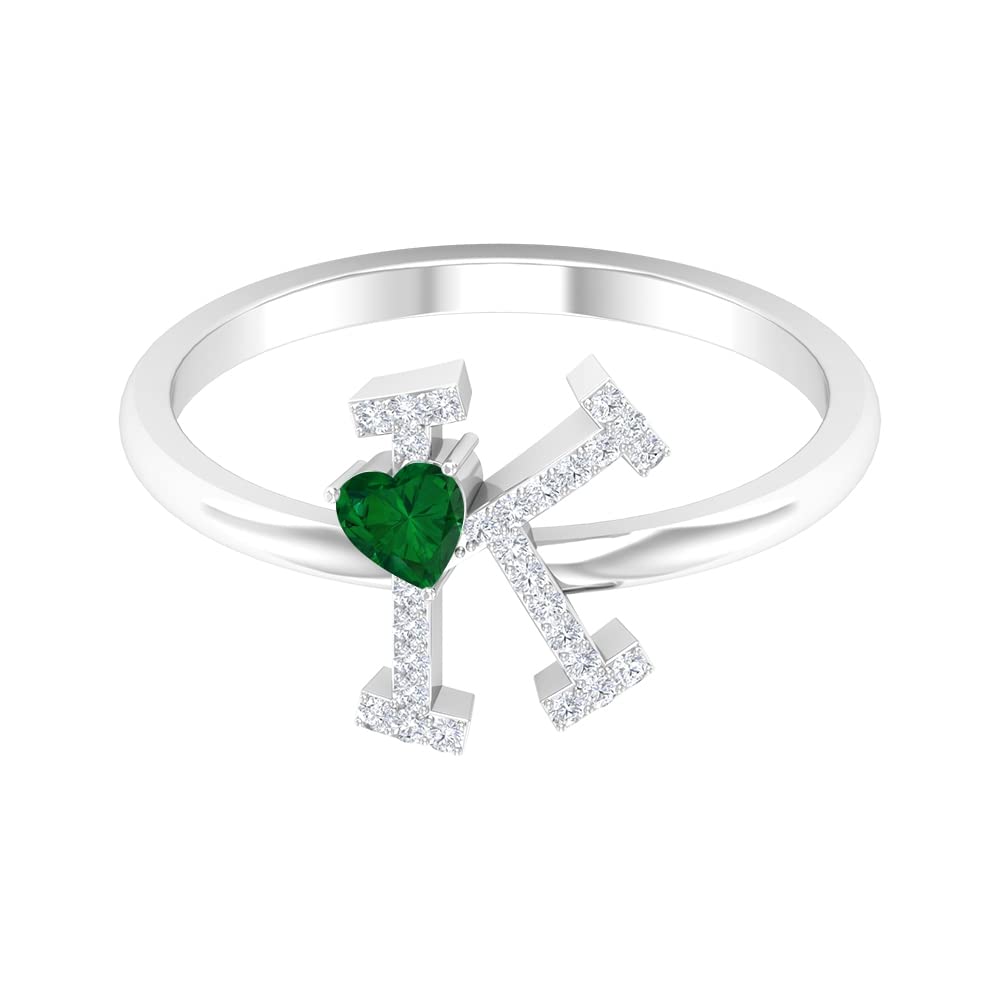 Emerald and Diamond Rings for Women | 14K Gold & White Gold A-Z Initial Letter Rings | Personalized Diamond Alphabet & Heart Rings | Perfect for Engagements, Anniversaries & Gifts