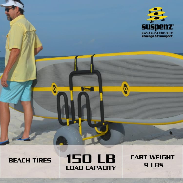 Suspenz Double-Up SUP Beach Cart with Balloon Wheels - Heavy Duty Sand Trolley for 2 Stand Up Paddle Boards & Surfboards (Model 22-9944) - Perfect for Beach, Lake, and Water Sports Gear Transport