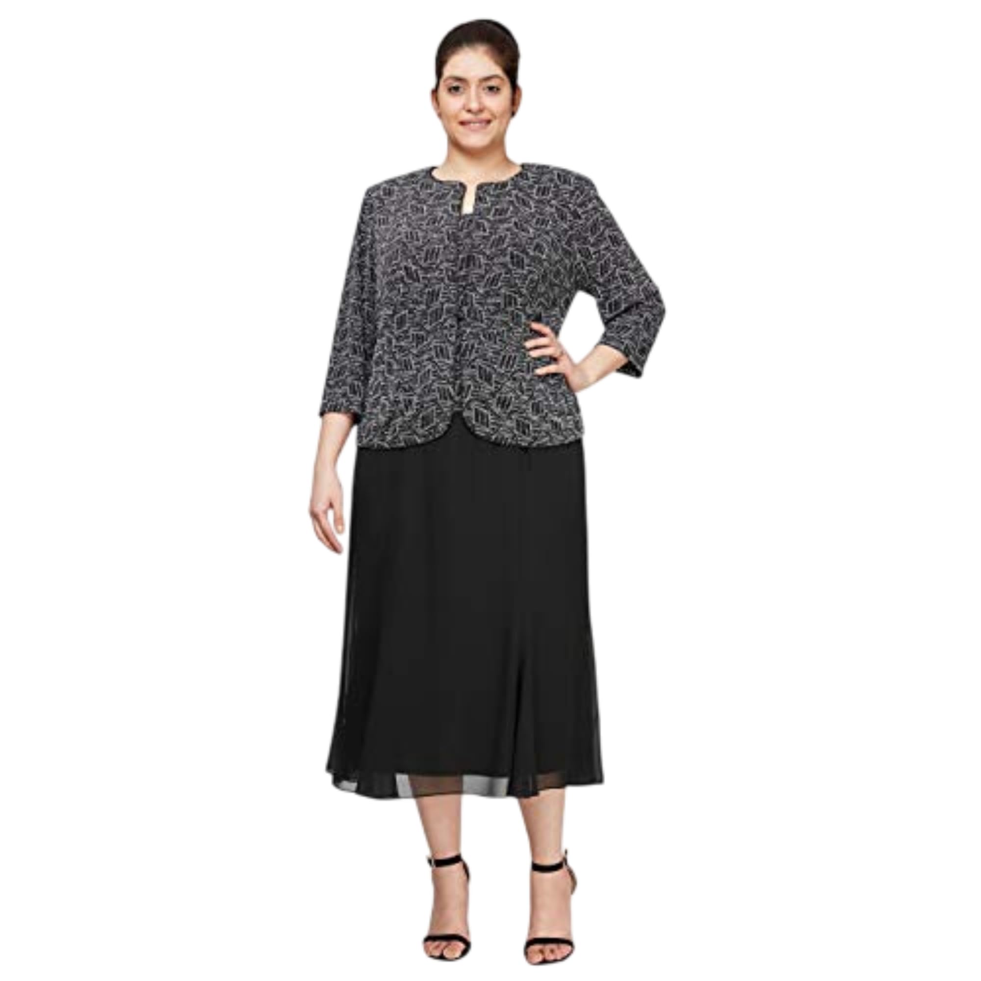 Alex Evenings Women's Plus Size Tea-Length Mother of The Bride Jacket Dress for Wedding Guest, Formal Events & Special Occasions - Elegant Lace Appliqué Formal Attire for Weddings, Parties & Evening Galas