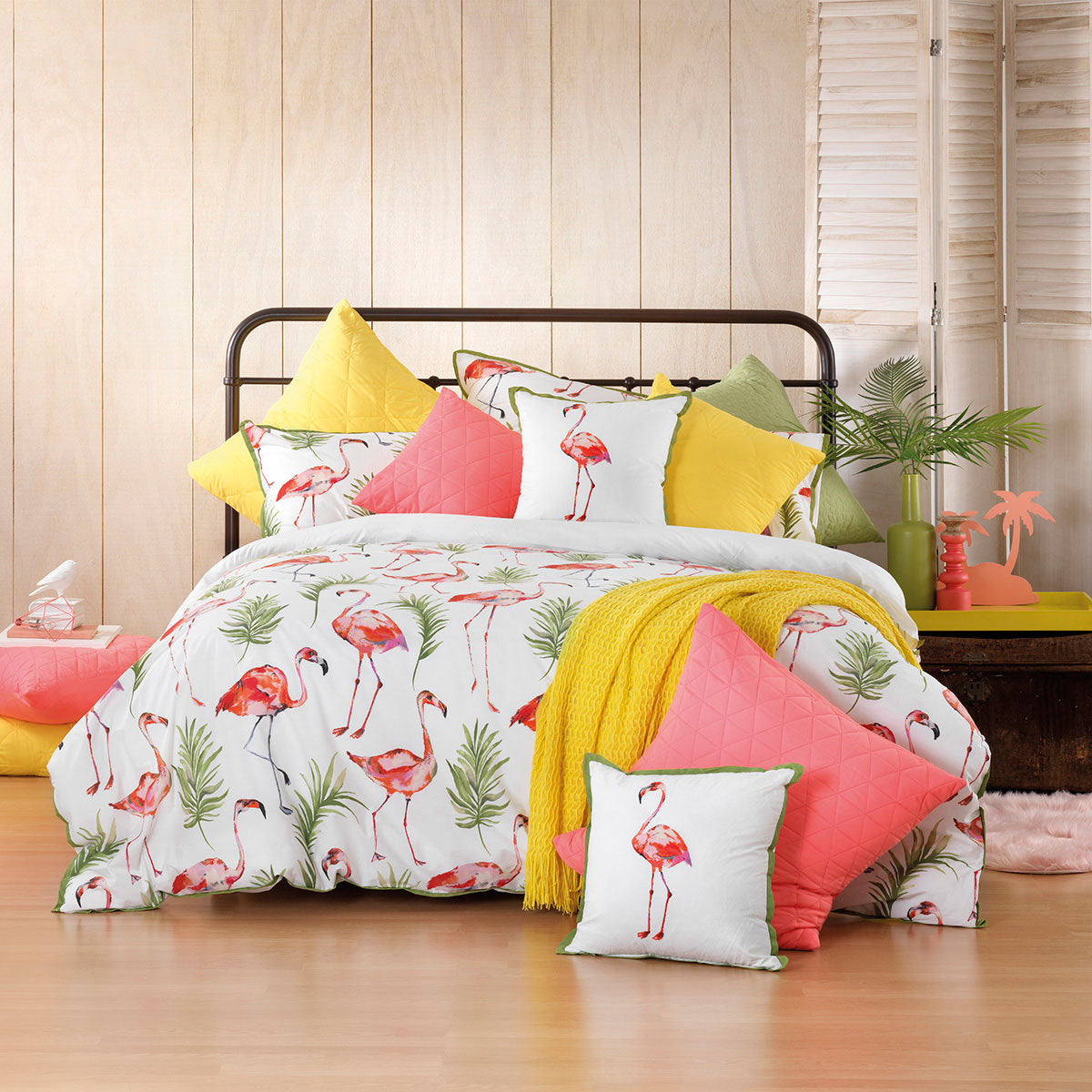Bianca Flamingo Cushion 43x43cm - Soft Decorative Throw Pillow for Sofa, Bed, Nursery & Home Decor