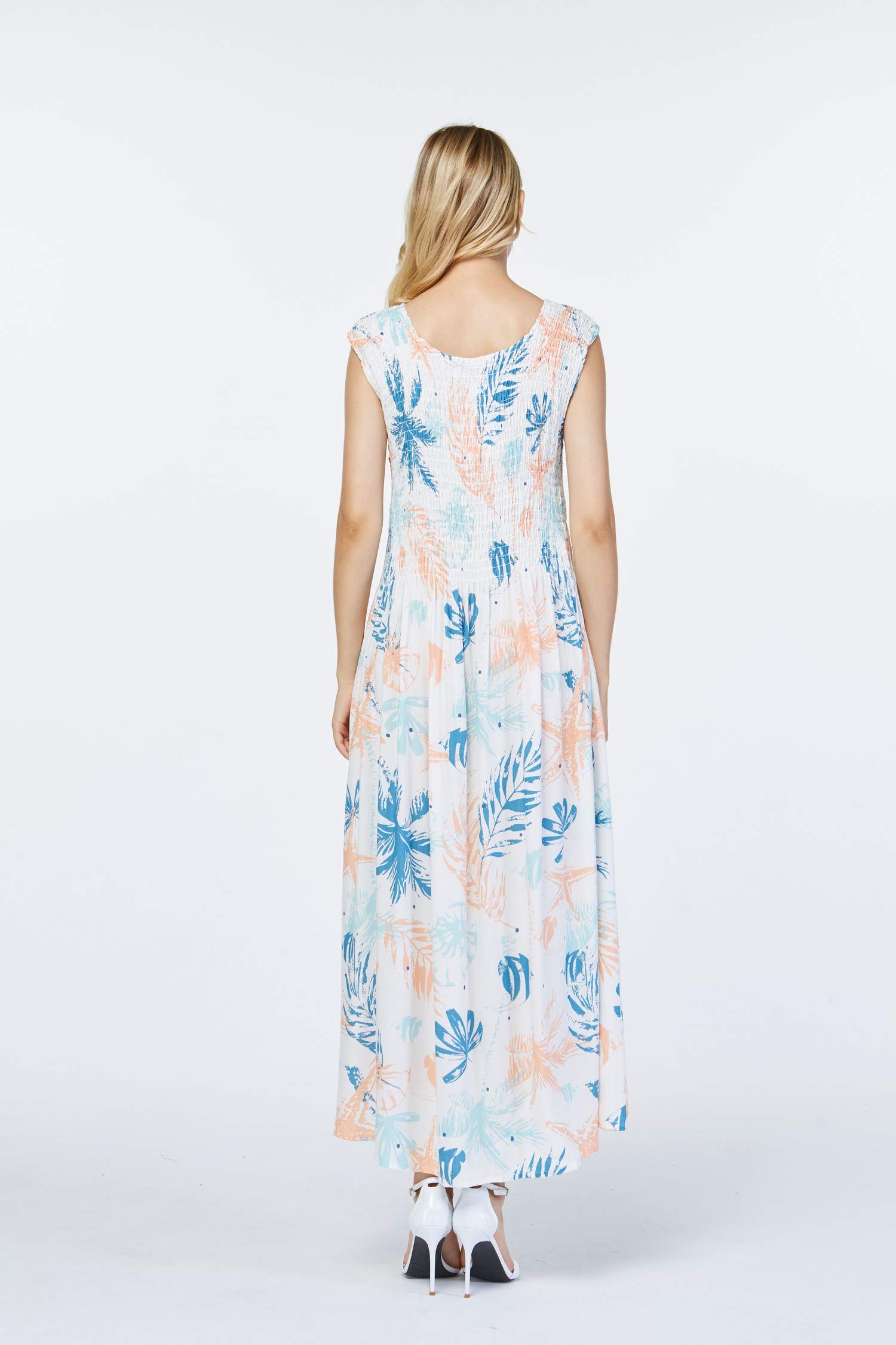 Hawaiian Maxi Tank Dress for Women - Elastic Luau Summer Beach Dress - Perfect for Beach Vacations, Luau Parties & Tropical Getaways
