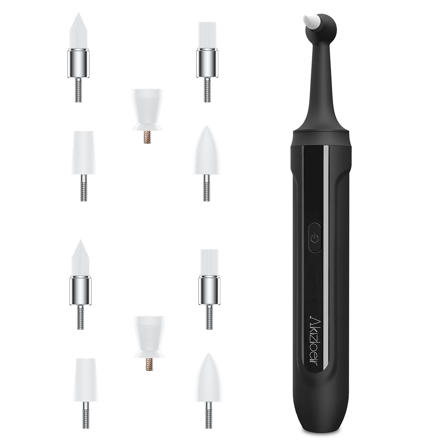 Akizbeir Electric Tooth Polisher with 10 Replacement Heads - Professional Dental Tartar Calculus Remover for Teeth Cleaning & Whitening - Perfect for Home Use & Oral Care (Black)