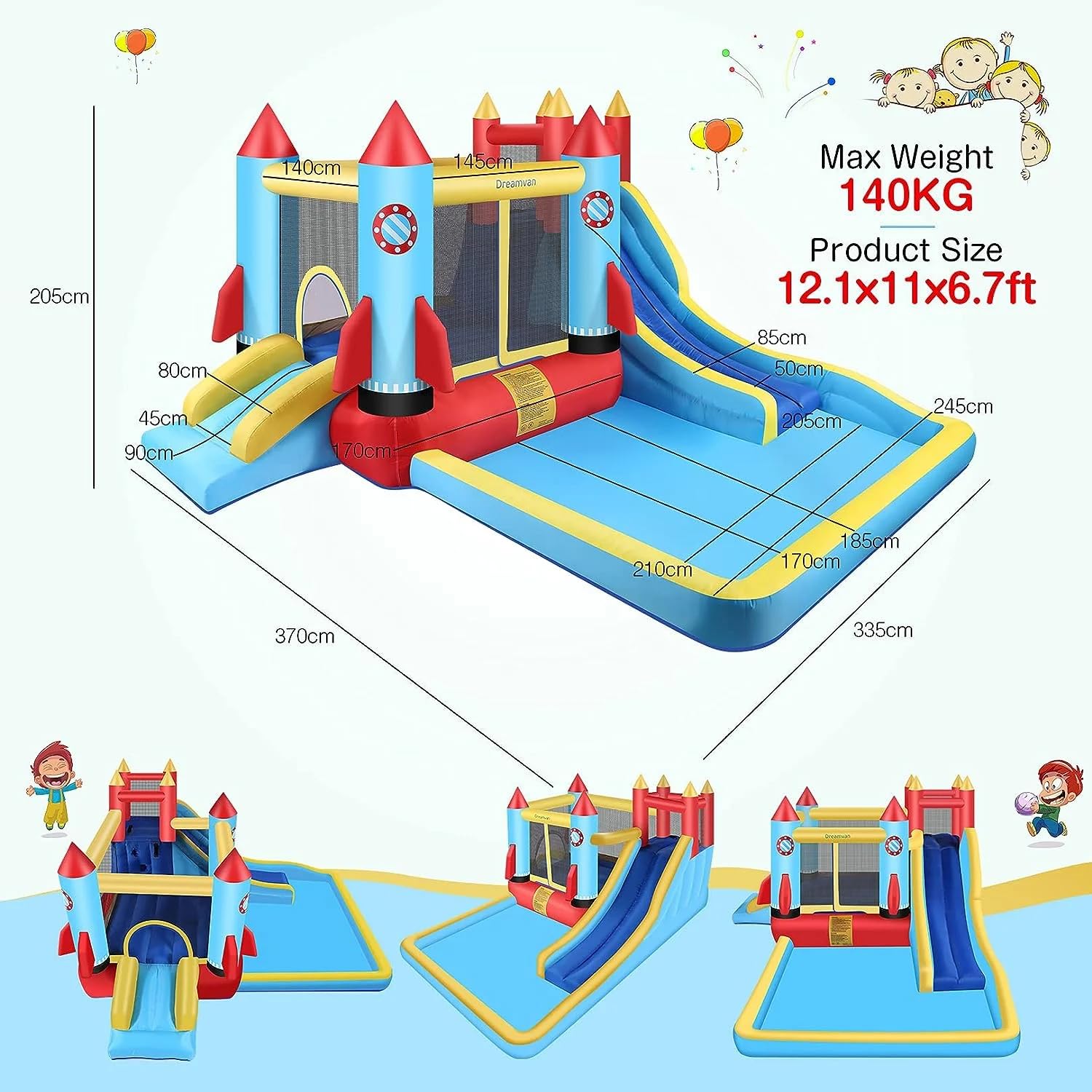 **AKEYDIY 13x12ft Inflatable Bounce House with Water Slide & Climbing Wall - Kids Bouncy Castle for Ages 3-12 | Perfect for Backyard, Pool Parties, Parks & Indoor Play**