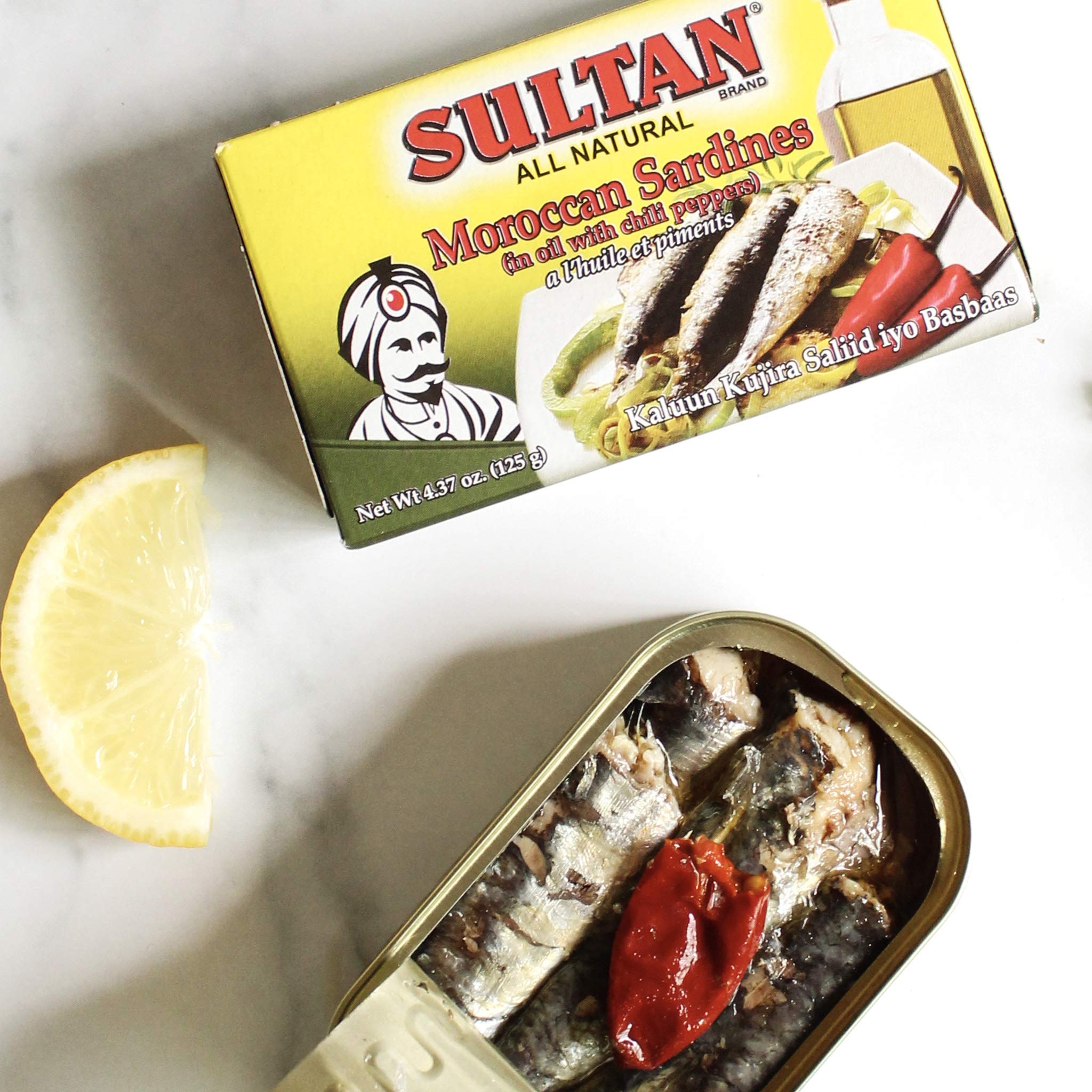 Premium Moroccan Sardines in Olive Oil with Chili Peppers - All Natural, High Protein, No Additives, Paleo & Keto Friendly, Zero Carb - 4.37oz (Pack of 5) - Perfect for Salads, Pasta & Healthy Snacking