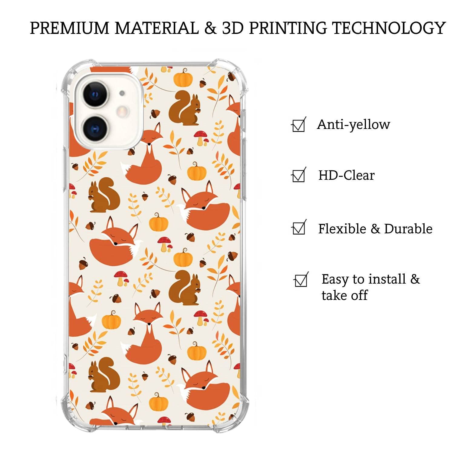 Autumn Leaves iPhone 12 Pro Max Case - Cute Fox & Squirrel Design Trendy TPU Bumper Cover for Women, Girls & Boys | Perfect for Fall Season, Outdoor Adventures & Daily Protection