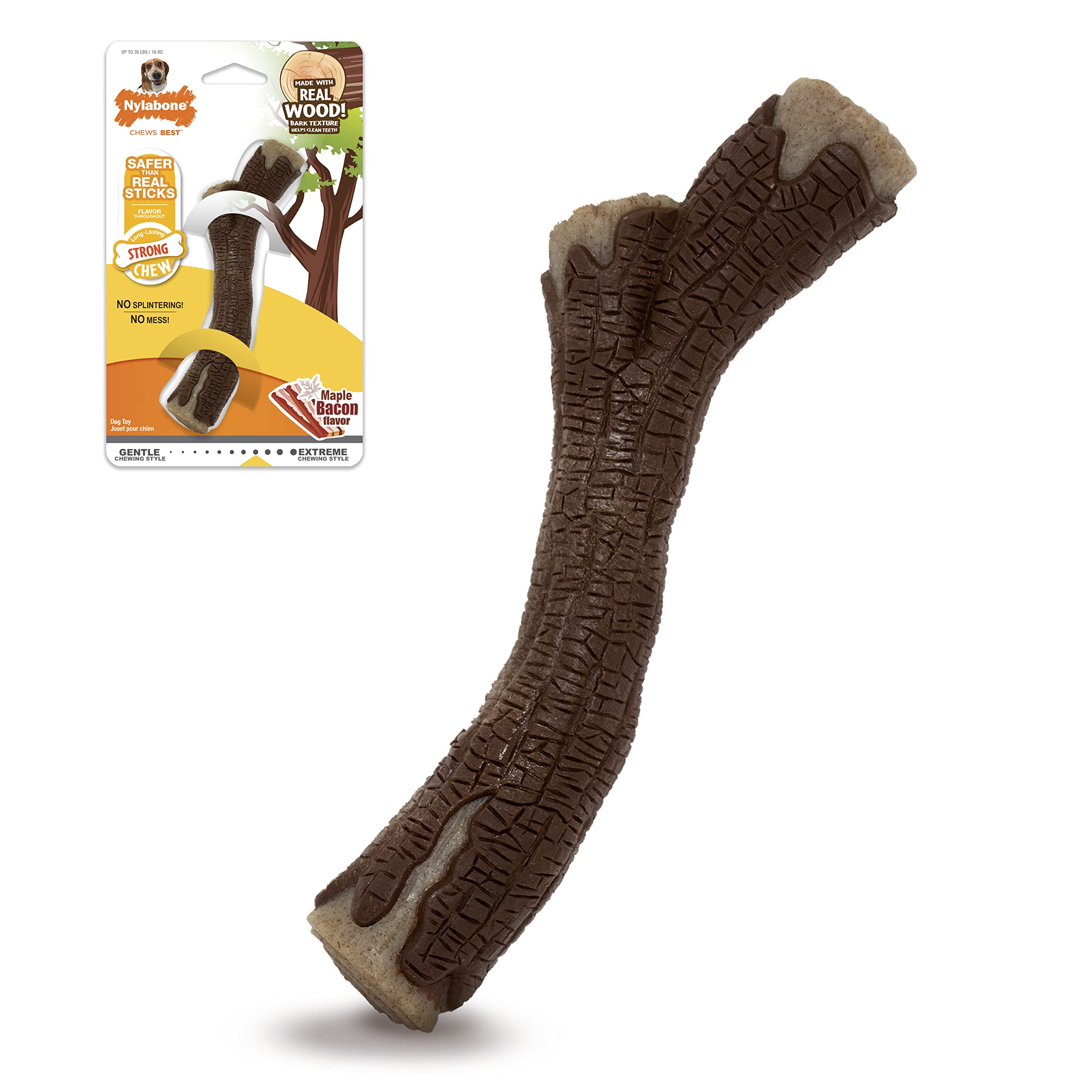 **Nylabone Real Wood Stick - Durable Dog Chew Toy for Aggressive Chewers - Perfect for Teething Puppies & Large Breed Dogs**