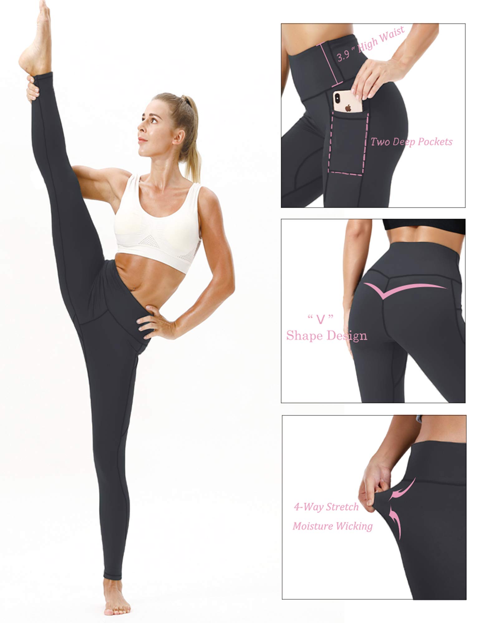 TYUIO High Waist Yoga Pants for Women - Stretchy Workout Leggings with Pockets - Perfect for Running, Gym & Lounge Wear