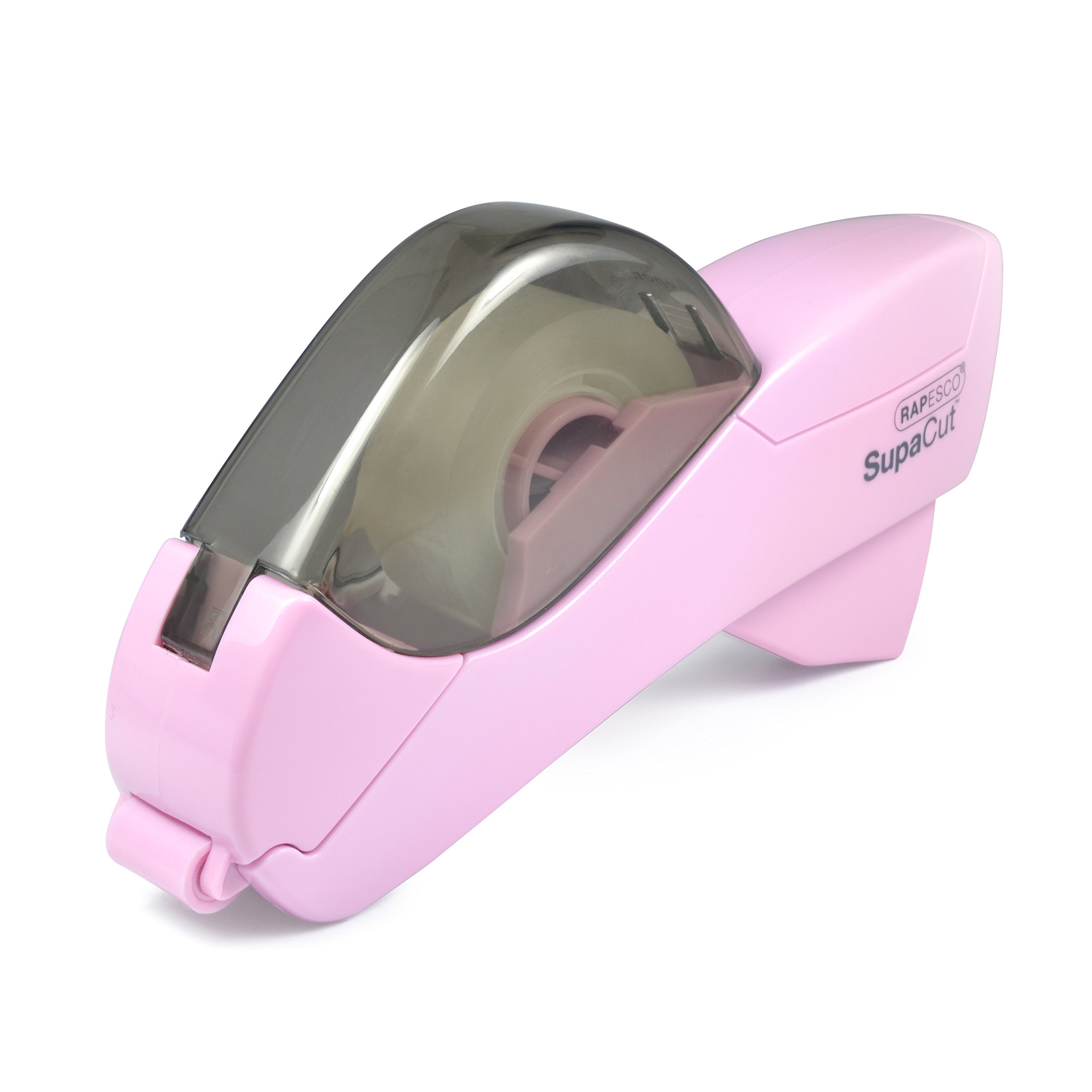 Rapesco 1441 SupaCut Tape Dispenser with 2 Tape Rolls - Candy Pink | Heavy Duty Desktop Tape Cutter for Office, School, Crafting & Gift Wrapping | Easy-to-Use Adhesive Dispenser with Built-in Blade