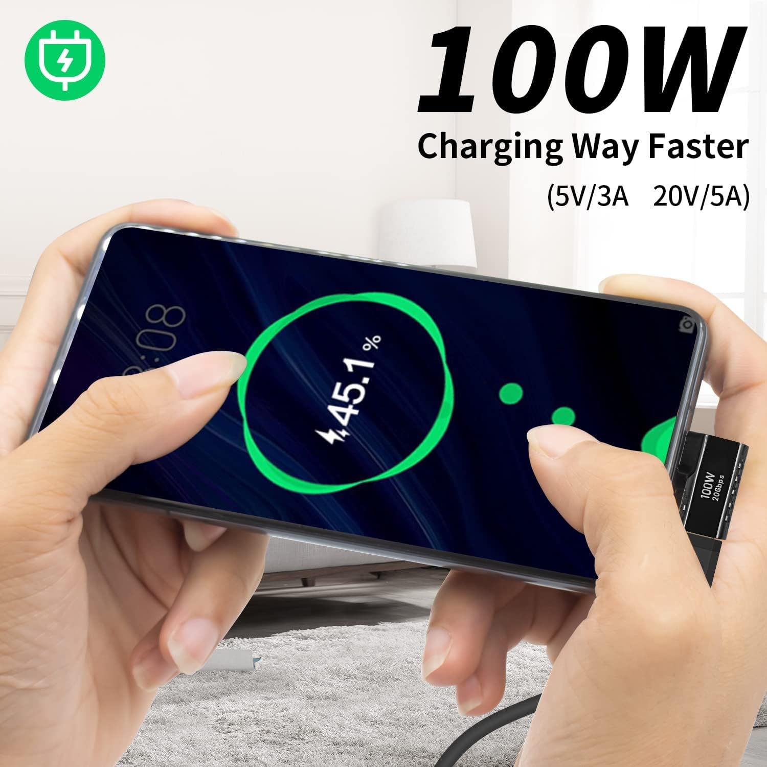 Leehitech 2 Pack Right Angle USB C to USB C Adapter - 20Gbps High-Speed Data Transfer, L-Shape USB 3.1 Male to Female Connector, 100W PD Fast Charging for MacBook Pro, iPad Pro, Nintendo Switch, Steam Deck - Perfect for Gaming, Travel & Workspace Cable Management