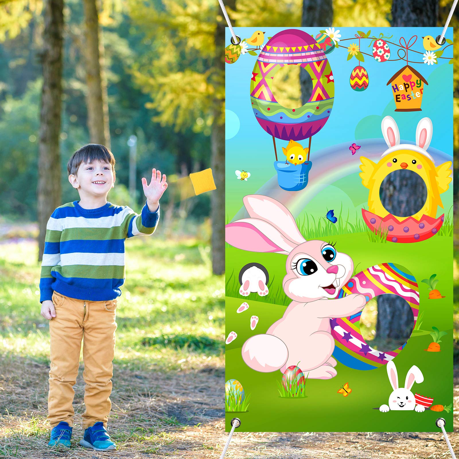 Easter Toss Game Set with 4 Bean Bags - Bunny & Egg Themed Outdoor/Indoor Tossing Game for Teens, Adults & Family - Perfect for Easter Decorations, School Parties & Spring Celebrations (Great for Backyard Fun, Picnics & Holiday Gatherings)