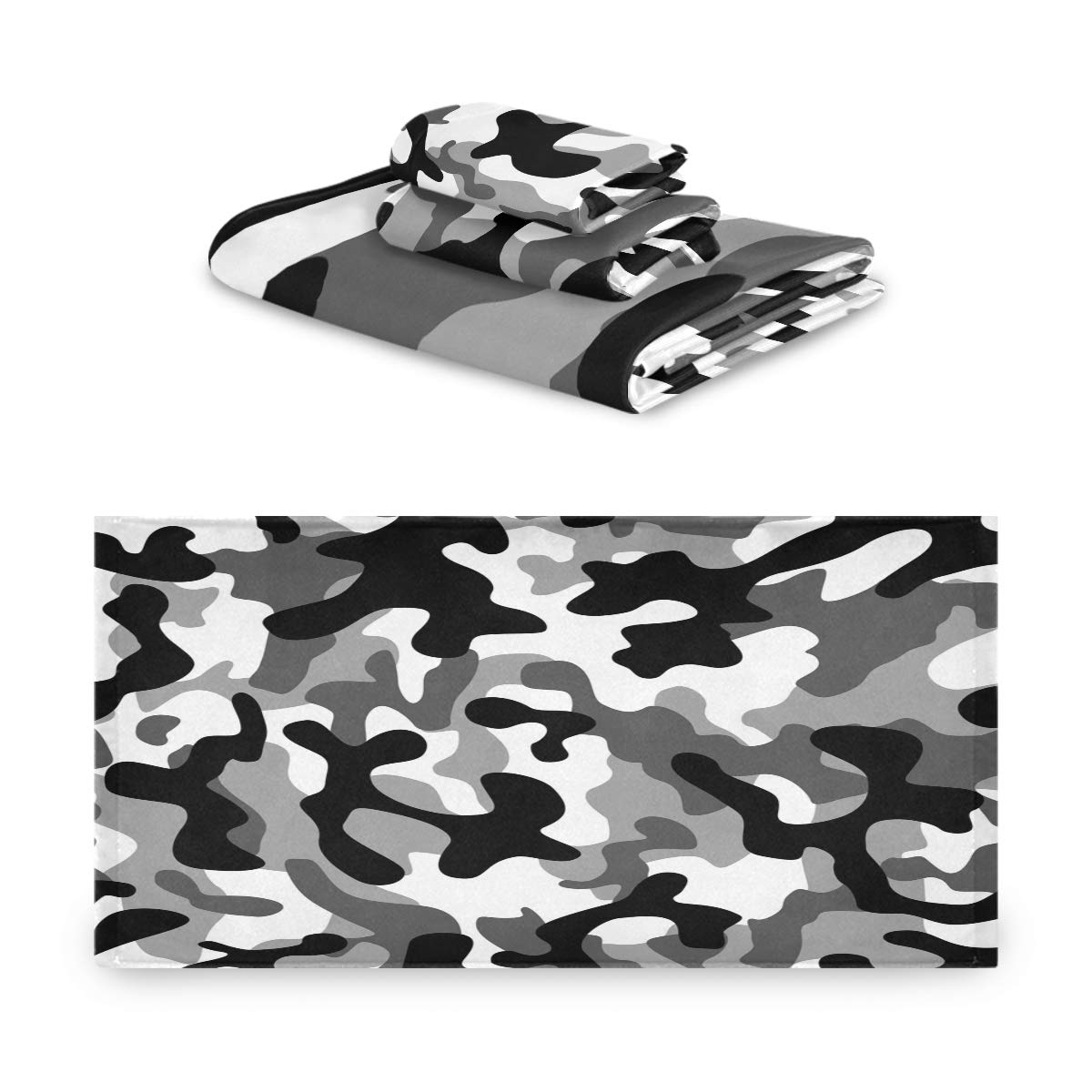 Premium 3-Piece Bear Towel Set - Ultra Soft & High Absorbent Bath, Hand & Face Towels in Charcoal, Black, White, Grey & Camo | Perfect for Yoga, Gym, Spa, Hotel & Home Use