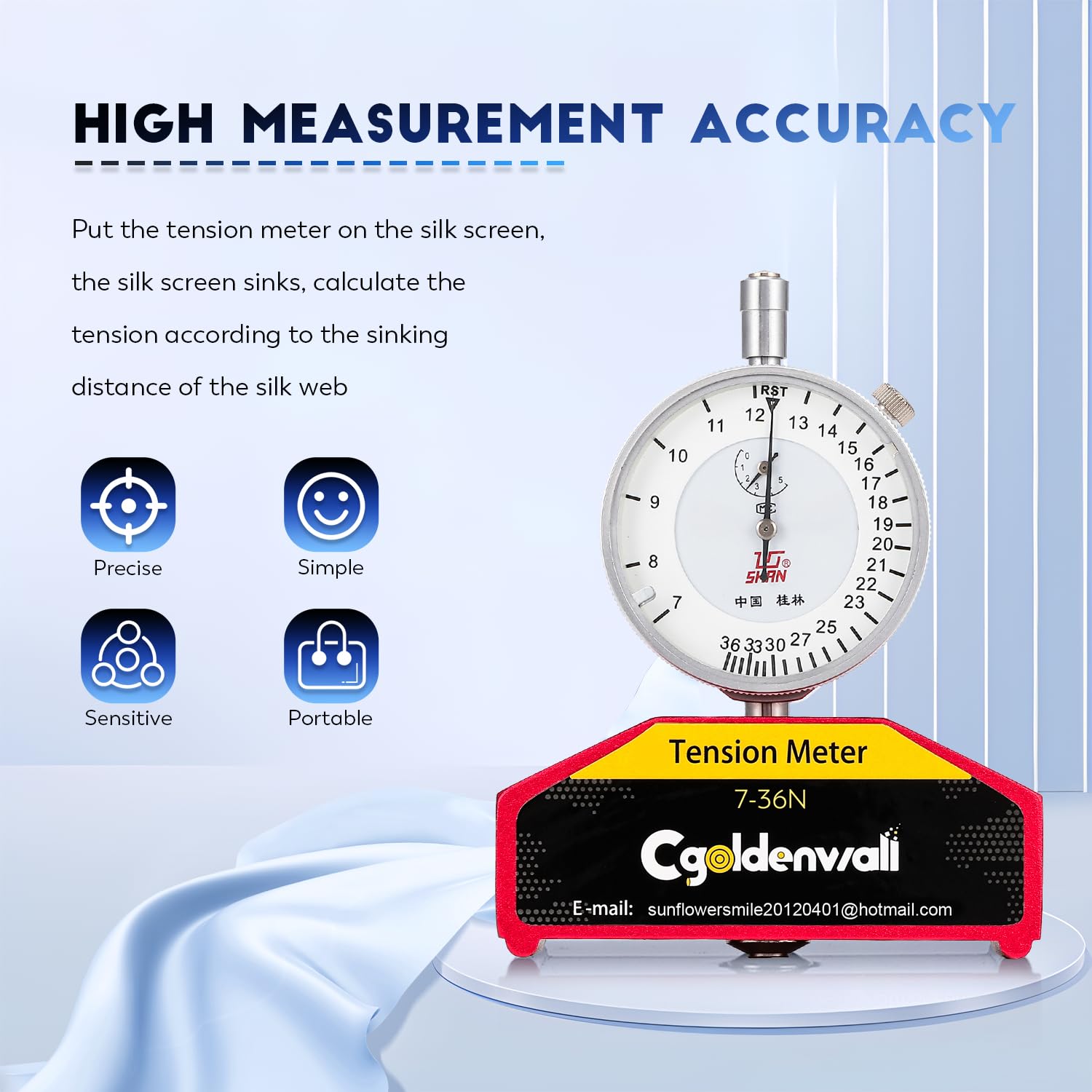 CGOLDENWALL High Precision Silk Screen Printing Tension Meter - Digital Force Gauge Tester (7-36N Newton Measurement) for Screen Printing, Fabric Stretching & Industrial Tension Testing