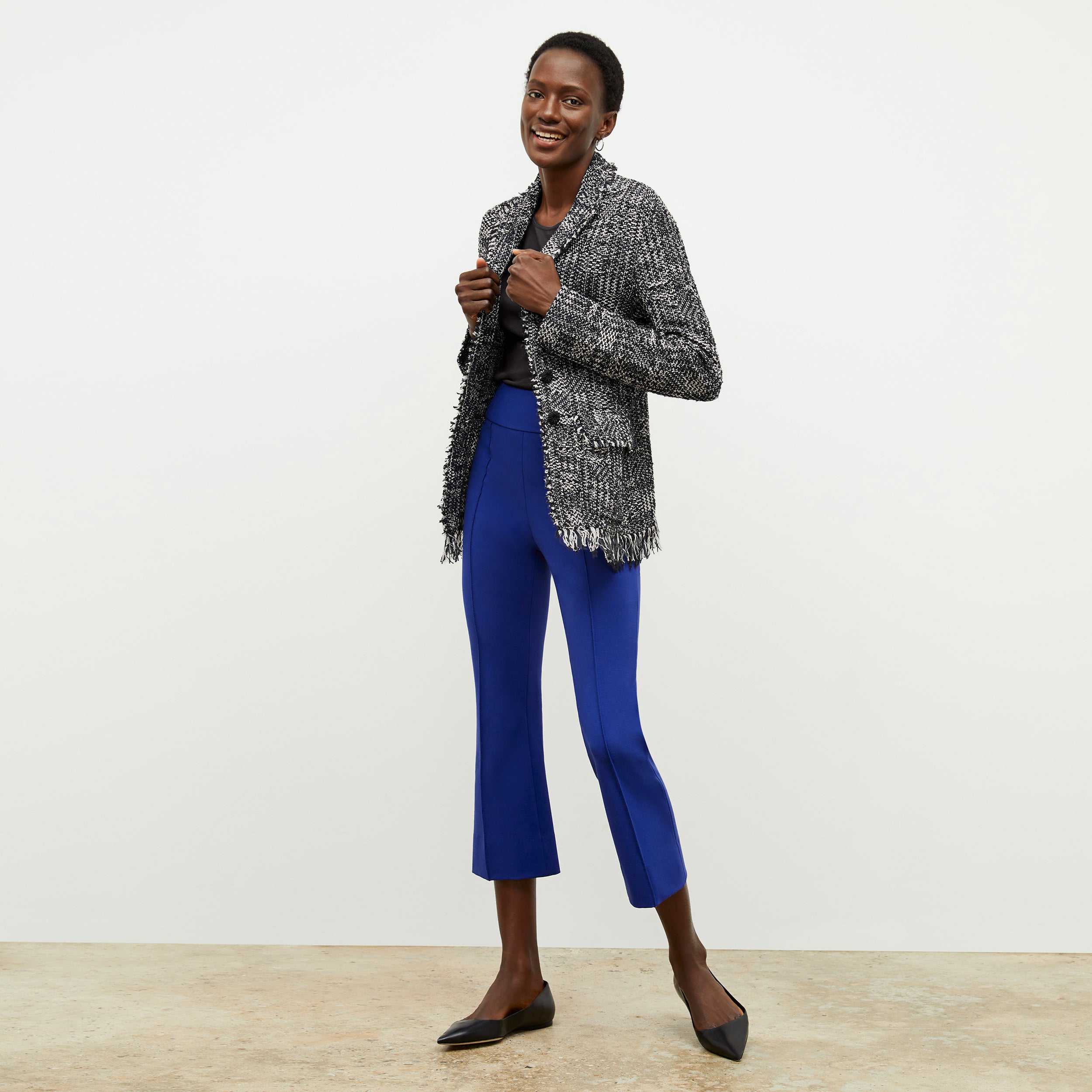 Allyn Kick Flare Pant - Butter Ponte Fabric in Electric Blue | Women's Stretchy Bootcut Pants for Work & Casual Wear