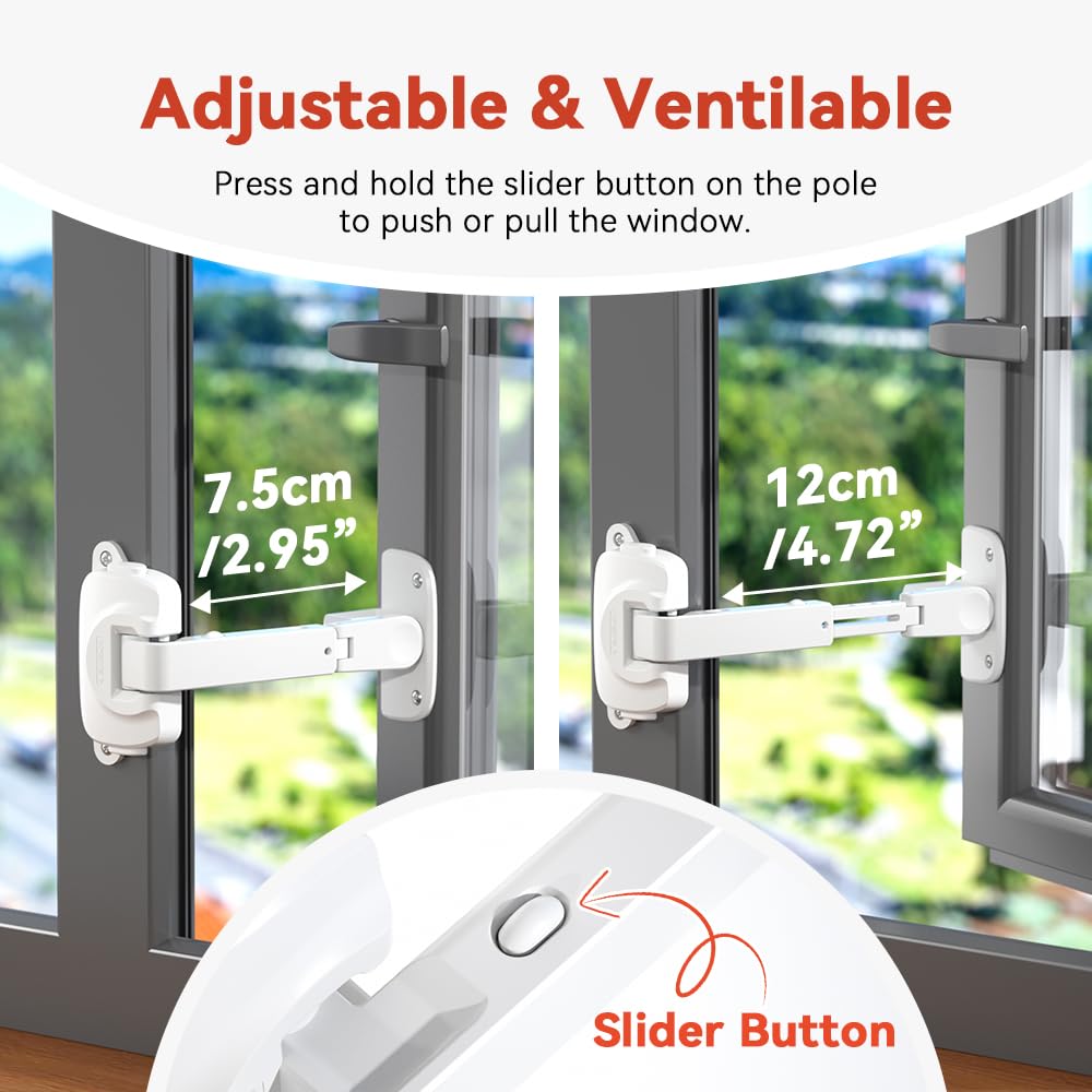 EUDEMON 1 Pack Baby Window Safety Lock - Childproof Window Restrictor for UPVC, Wooden & Metal Frames - Adjustable Window Guard for Home Safety (White) | Perfect for Nursery, Bedroom & Sliding Windows
