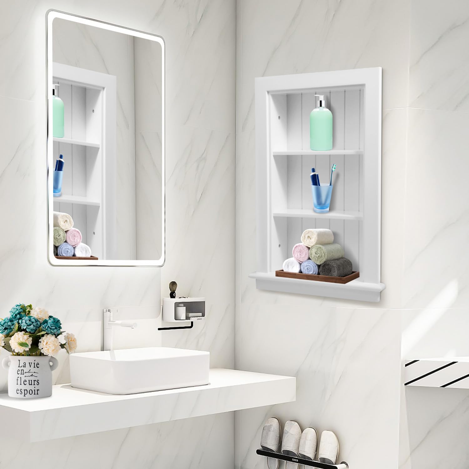 14 x 24 Inch Recessed Medicine Cabinet for Bathroom - 3-Tier Wall Niche Between Studs, White Drywall Shelving - Perfect for Small Bathrooms, Vanities & Space-Saving Storage